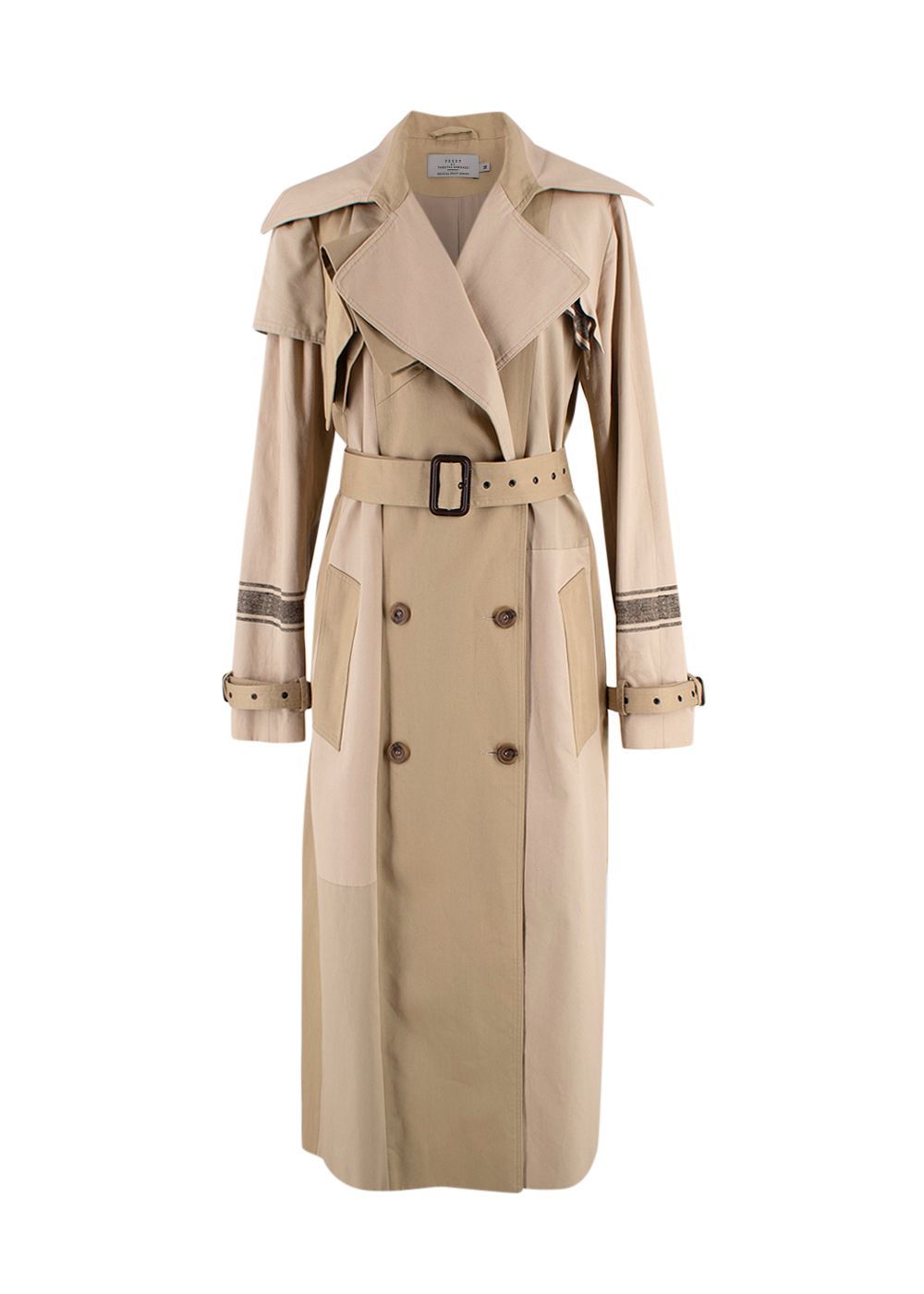 Preowned Preen Beige Two Toned Trench Coat with Striped Panel Size M cotton