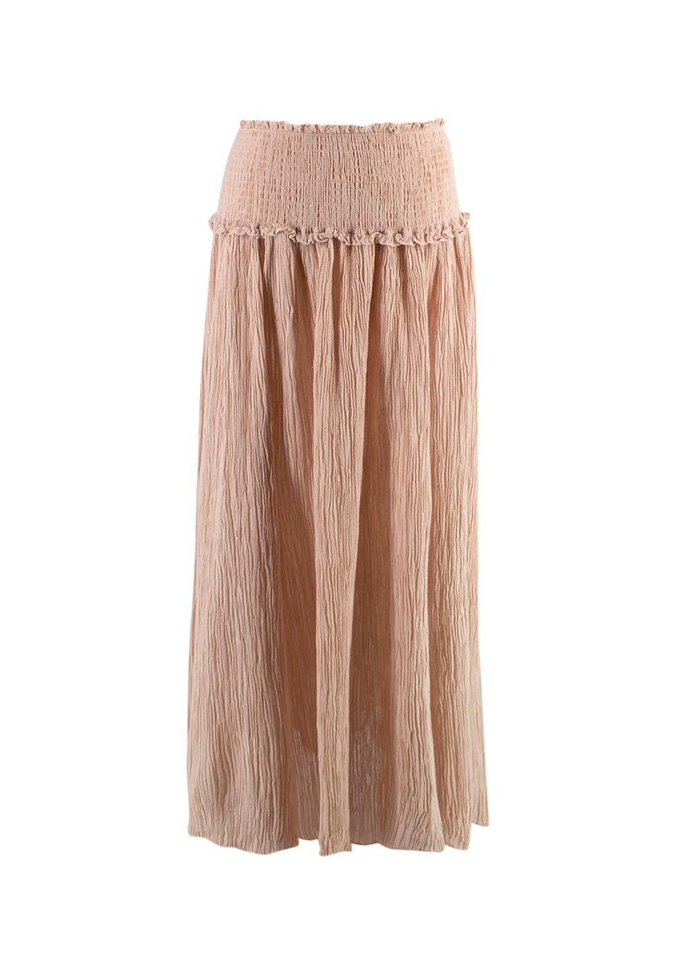 Zimmermann Zimmerman Bayou Shirred Crinkled Ramie And Cotton-blend Maxi Skirt Size M Pink cotton