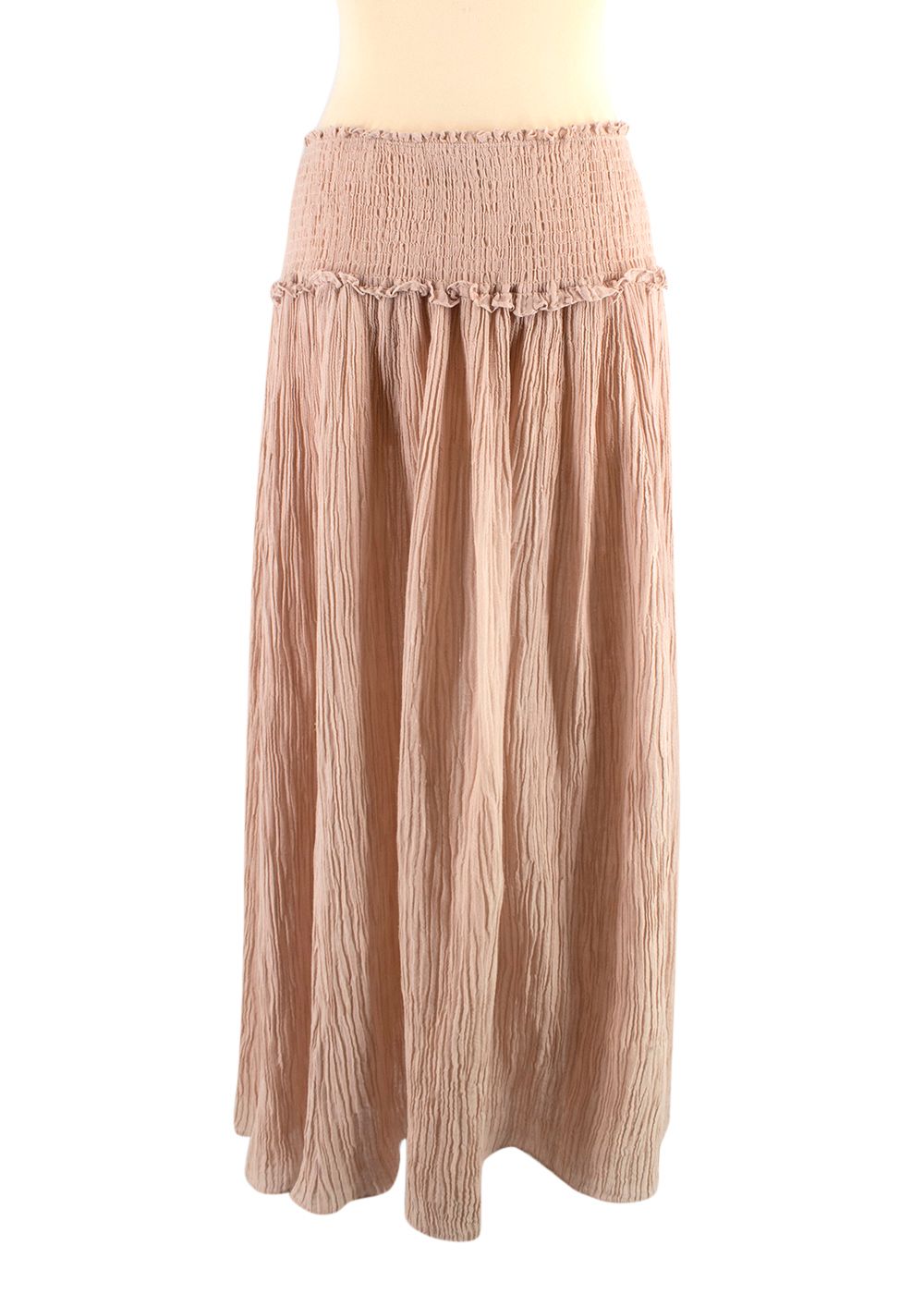 Zimmermann Zimmerman Bayou Shirred Crinkled Ramie And Cotton-blend Maxi Skirt Size M Pink cotton