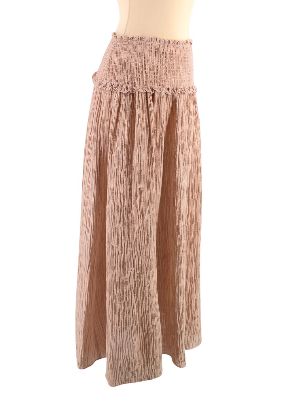 Zimmermann Zimmerman Bayou Shirred Crinkled Ramie And Cotton-blend Maxi Skirt Size M Pink cotton