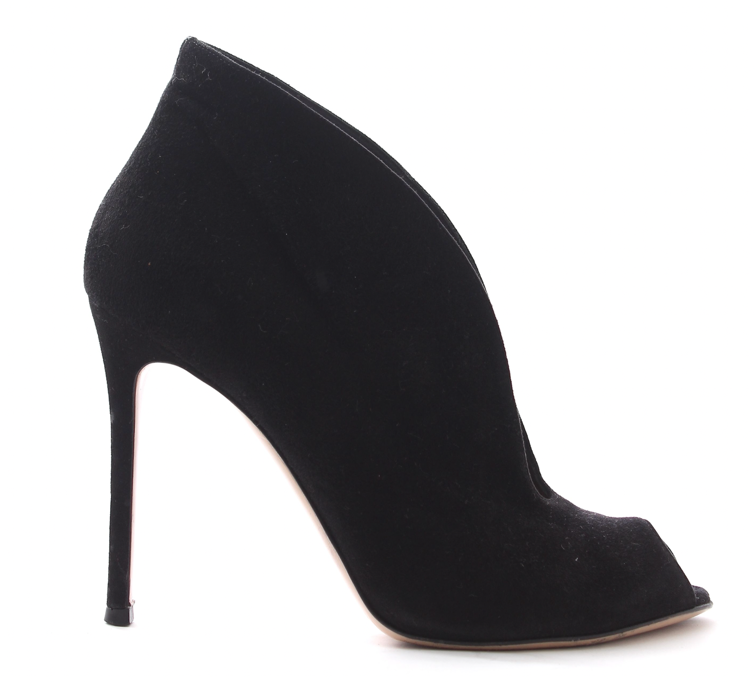 Preowned Gianvito Rossi Black Suede Vamp Open Toe Heels Size 39 suede/leather