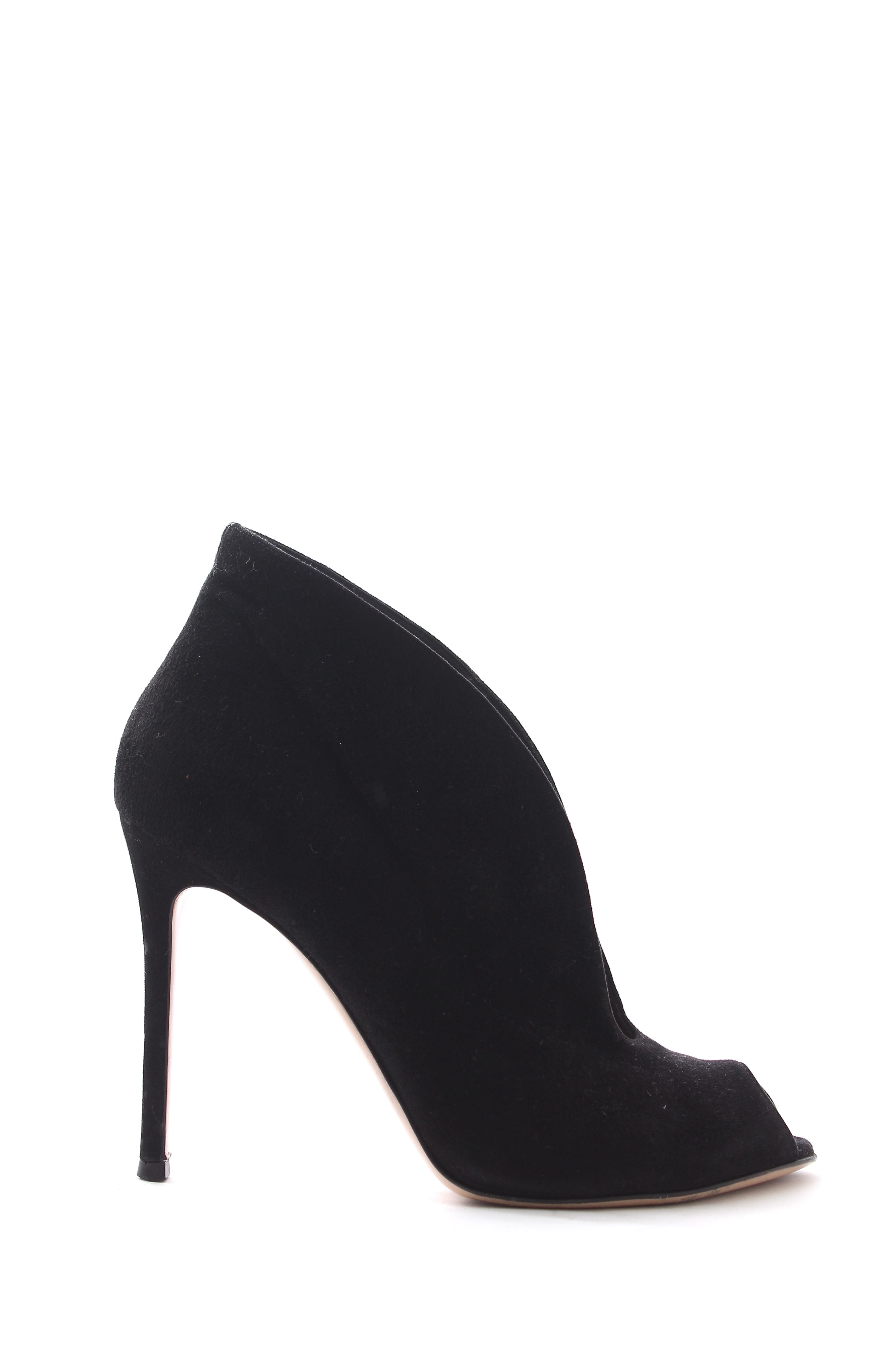 Preowned Gianvito Rossi Black Suede Vamp Open Toe Heels Size 39 suede/leather