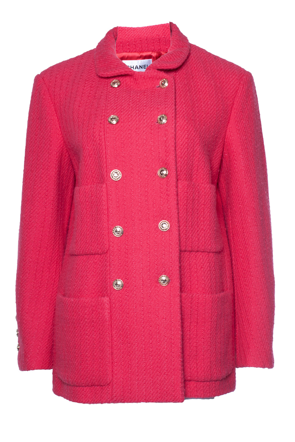 Preowned Chanel Pink Double Breasted High Neck Tweed Jacket Size 42 wool/hair