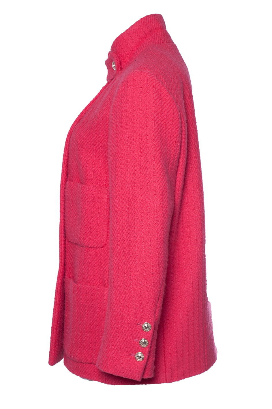 Preowned Chanel Pink Double Breasted High Neck Tweed Jacket Size 42 wool/hair