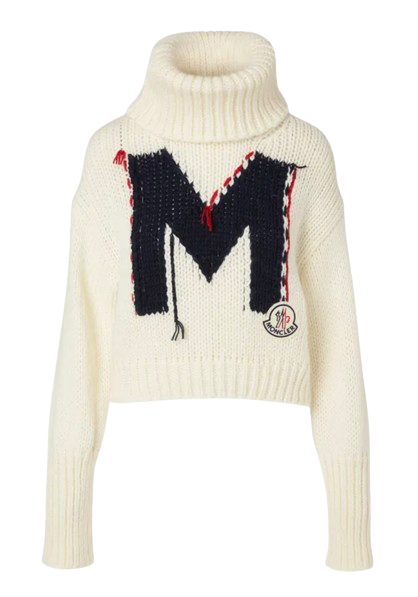 Preowned Moncler Turtleneck Logo Cream Jumper Size M white | cream acrylic