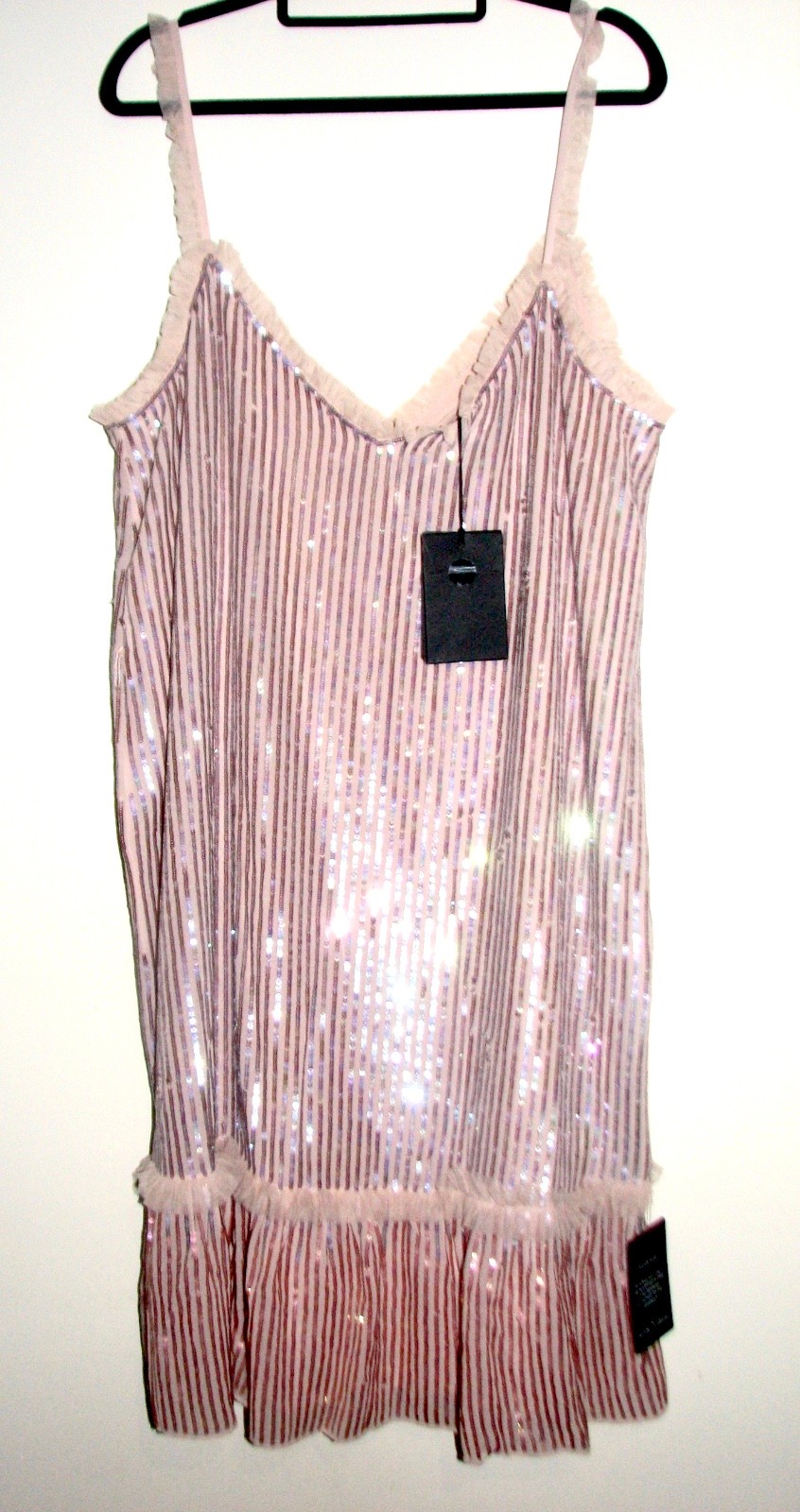 Needle  Thread pink gloss sequin and mesh dress Size L chiffon