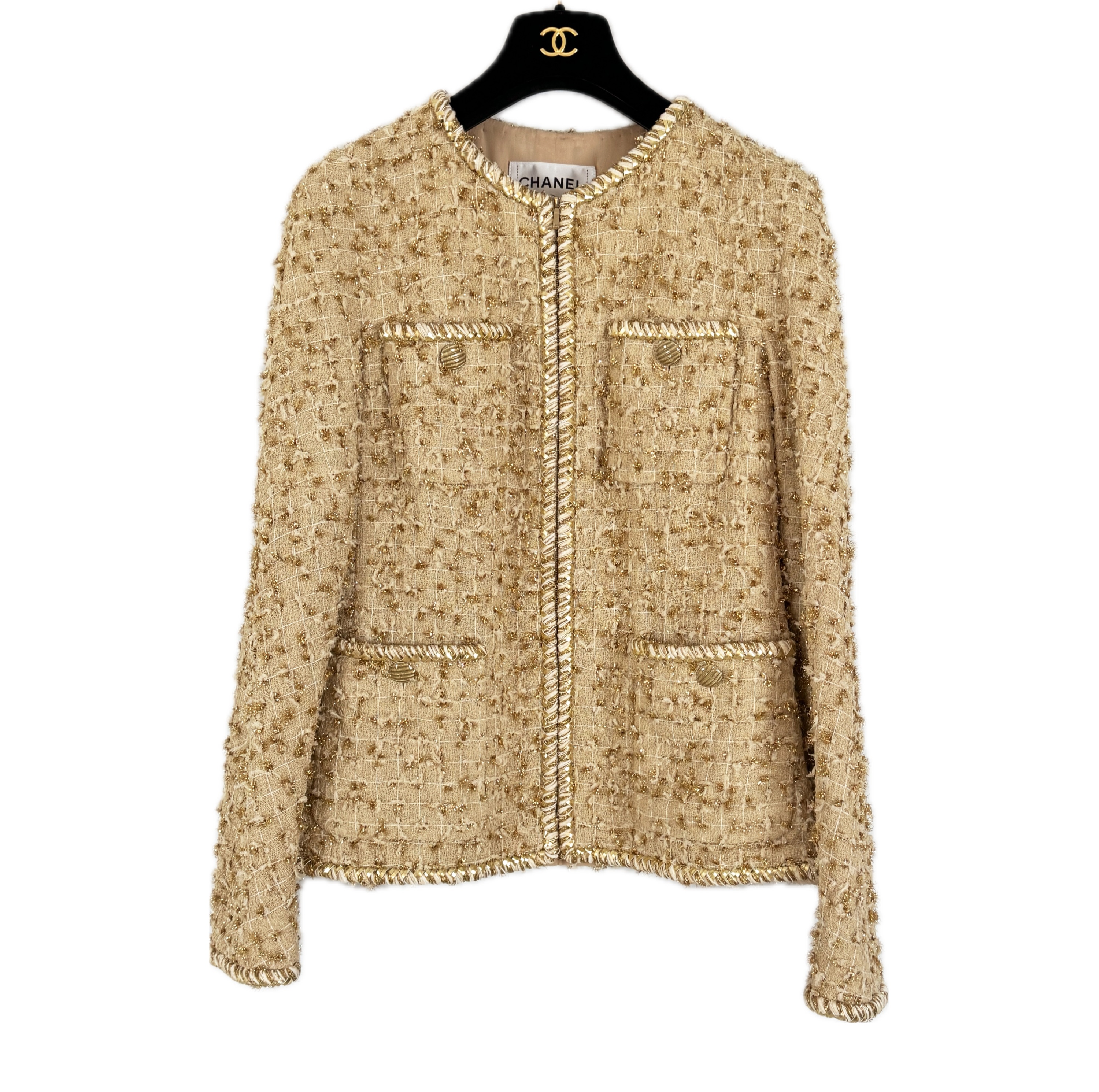 Chanel Ad Campaign Beige Tweed Jacket Size M