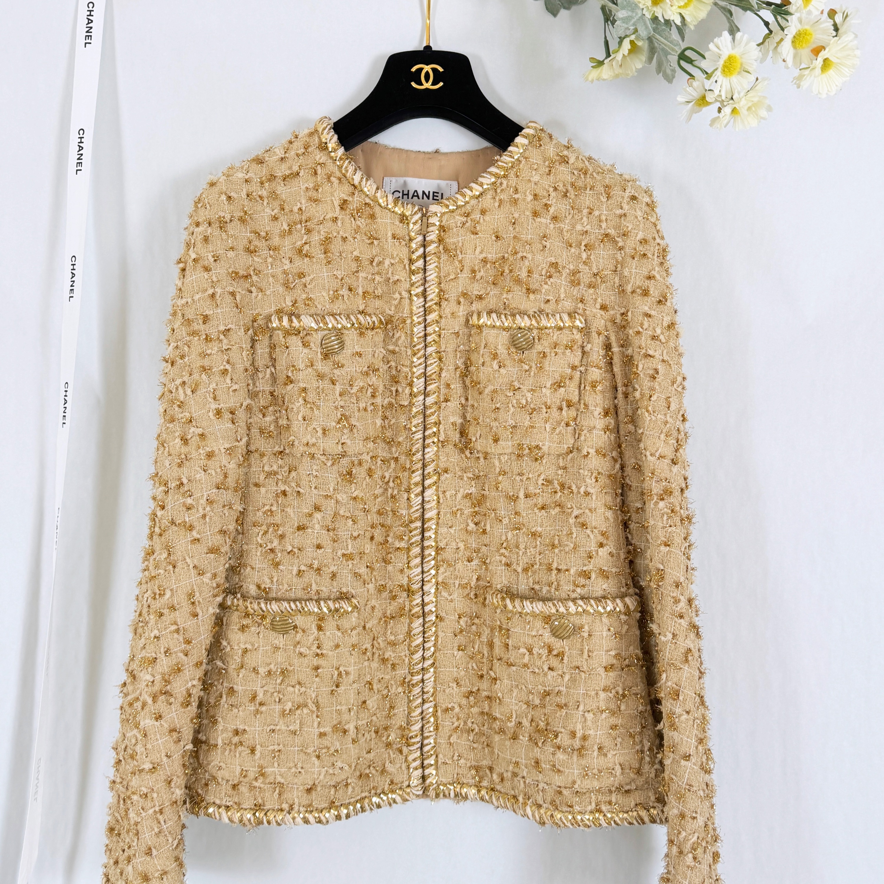 Chanel Ad Campaign Beige Tweed Jacket Size M