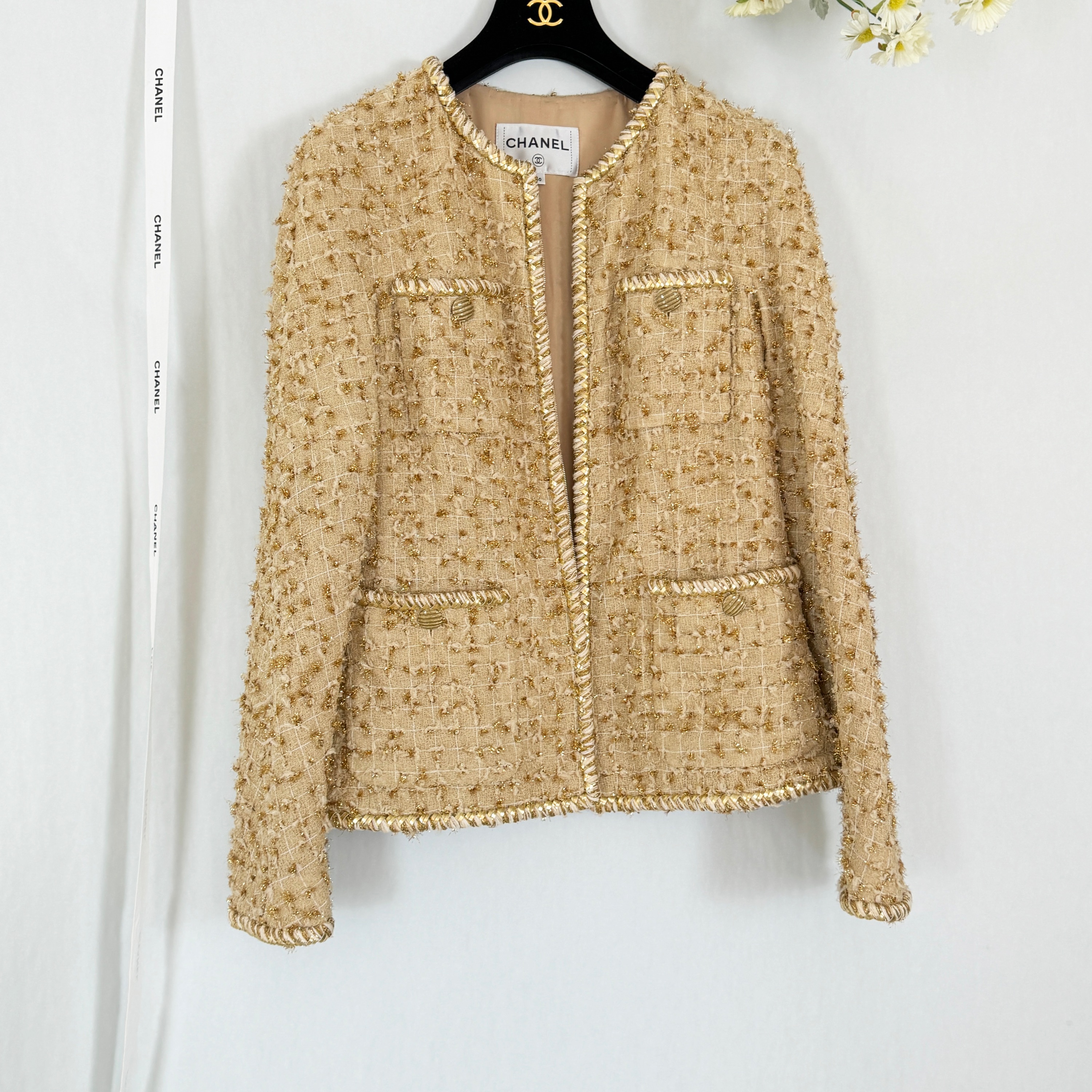 Chanel Ad Campaign Beige Tweed Jacket Size M