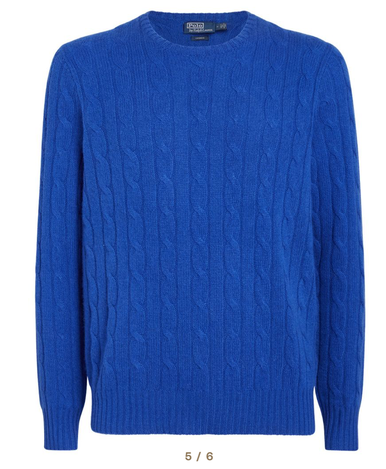 Men's Polo Ralph Lauren Blue Cable-Knit Cashmere Sweater Size L