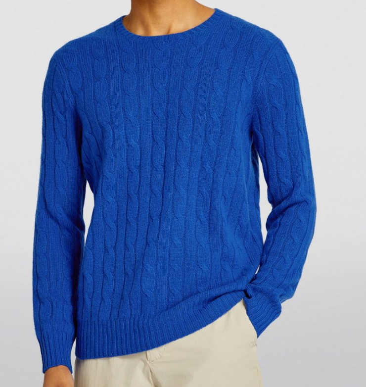 Men's Polo Ralph Lauren Blue Cable-Knit Cashmere Sweater Size L