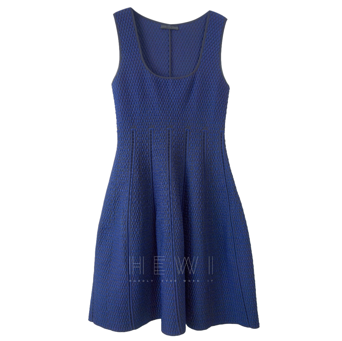 Preowned RVN Blue Textured Skater Dress Size S viscose