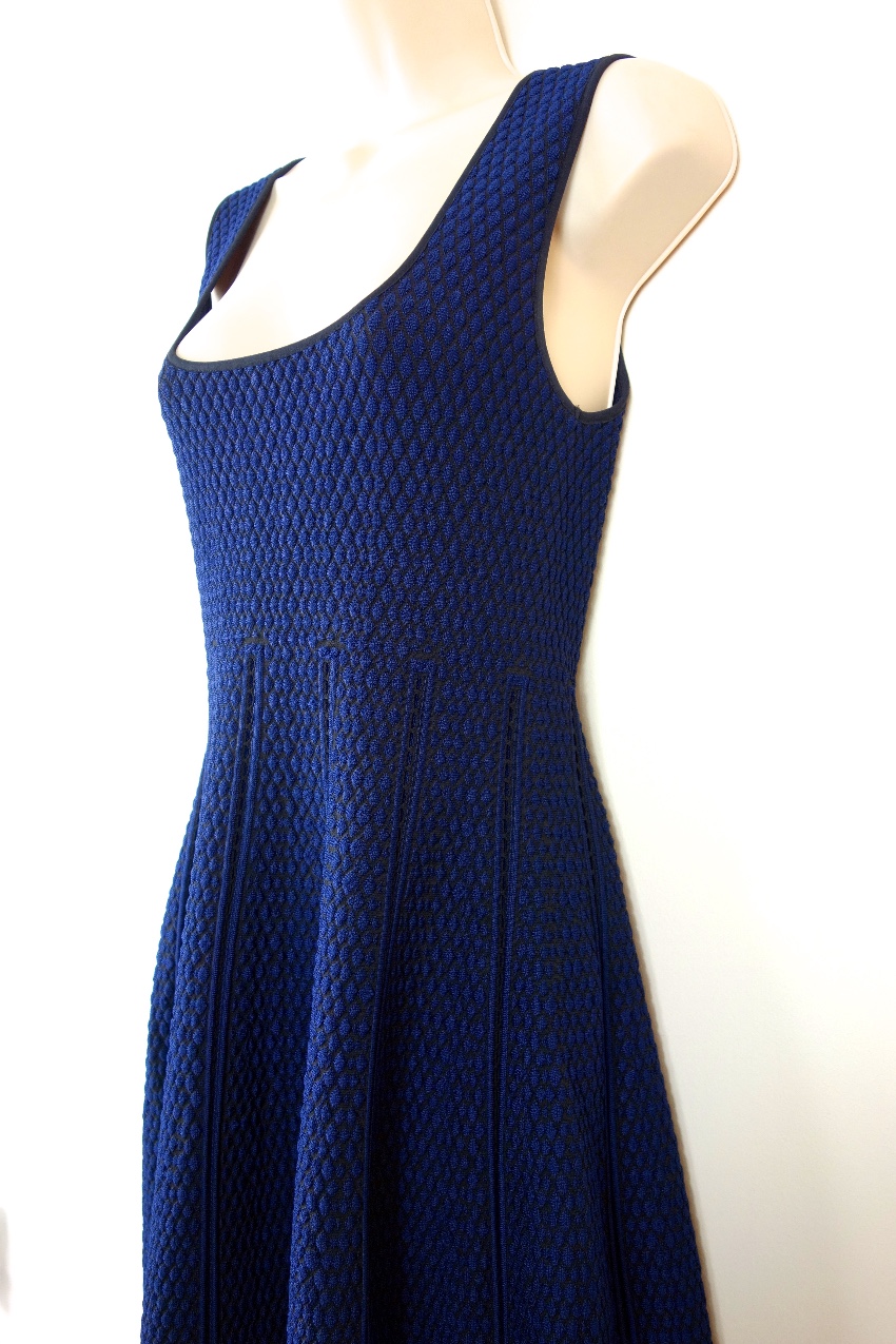 Preowned RVN Blue Textured Skater Dress Size S viscose