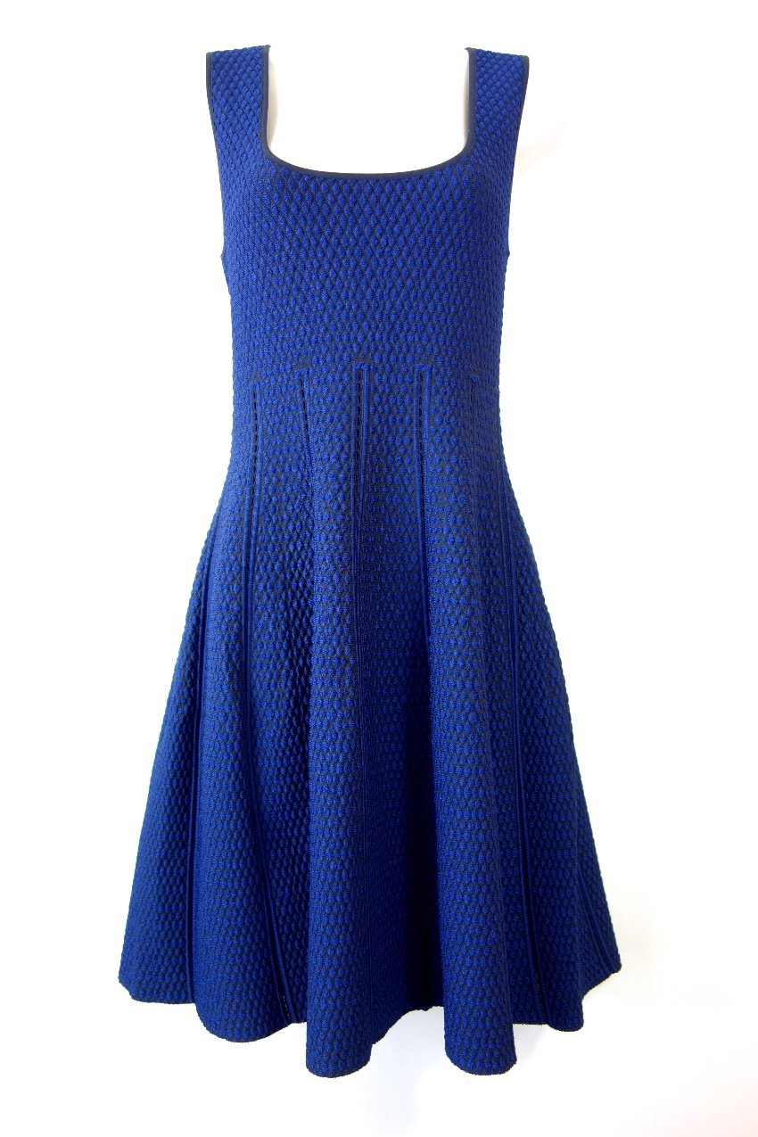 Preowned RVN Blue Textured Skater Dress Size S viscose