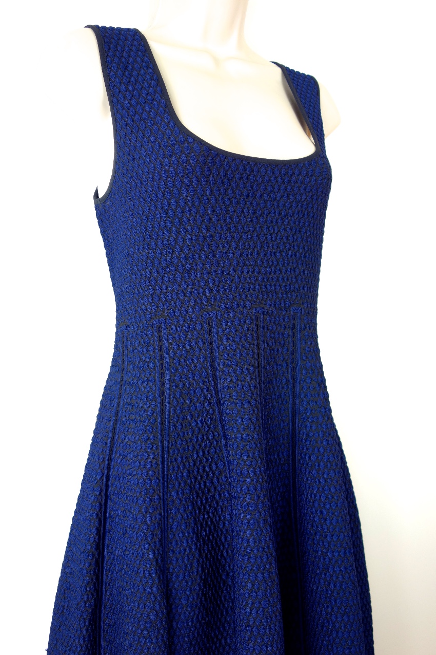 Preowned RVN Blue Textured Skater Dress Size S viscose