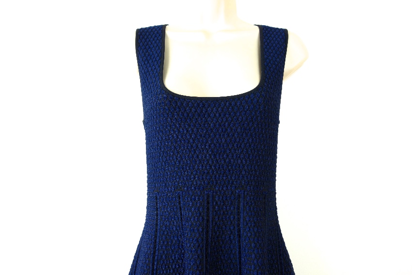 Preowned RVN Blue Textured Skater Dress Size S viscose