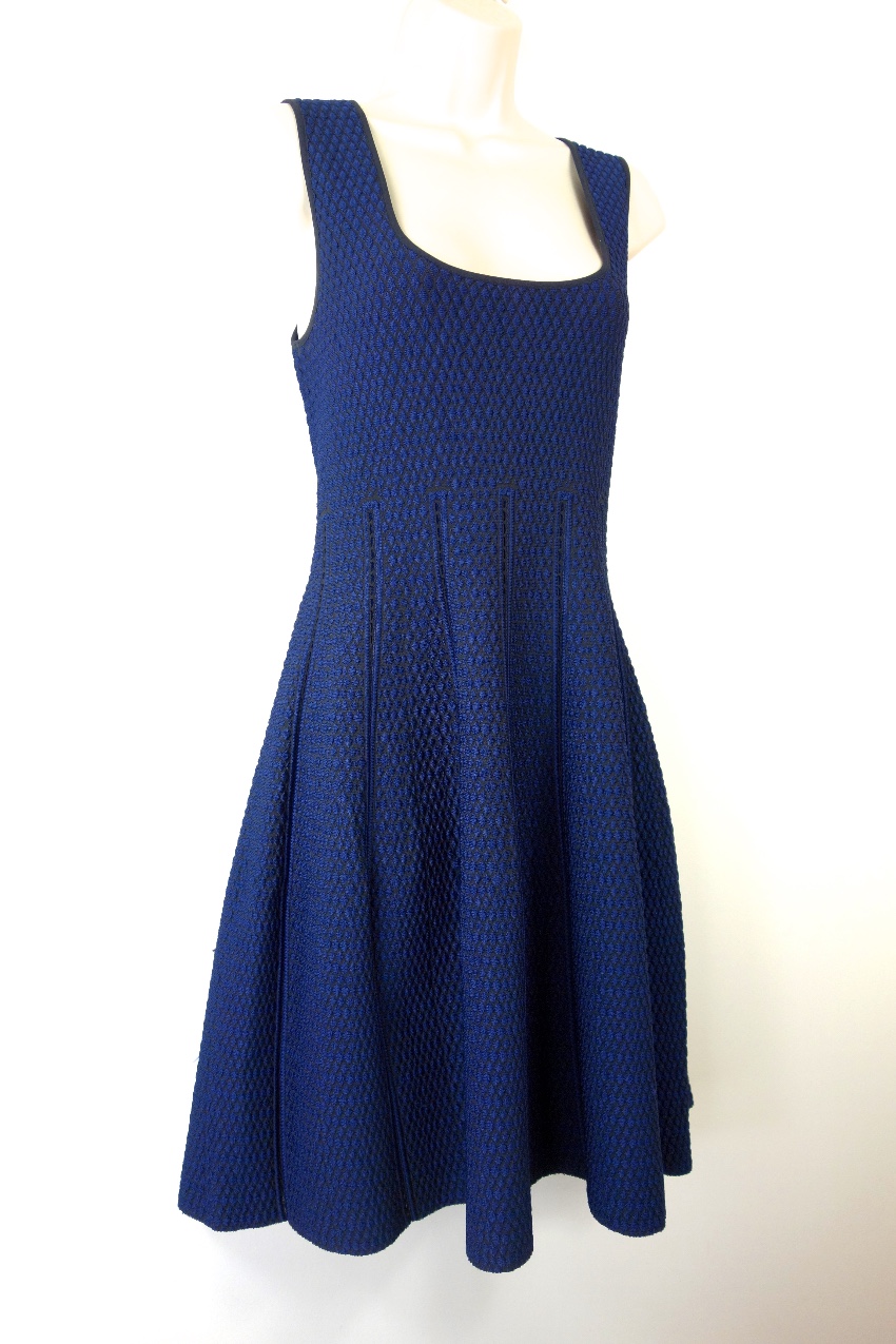 Preowned RVN Blue Textured Skater Dress Size S viscose