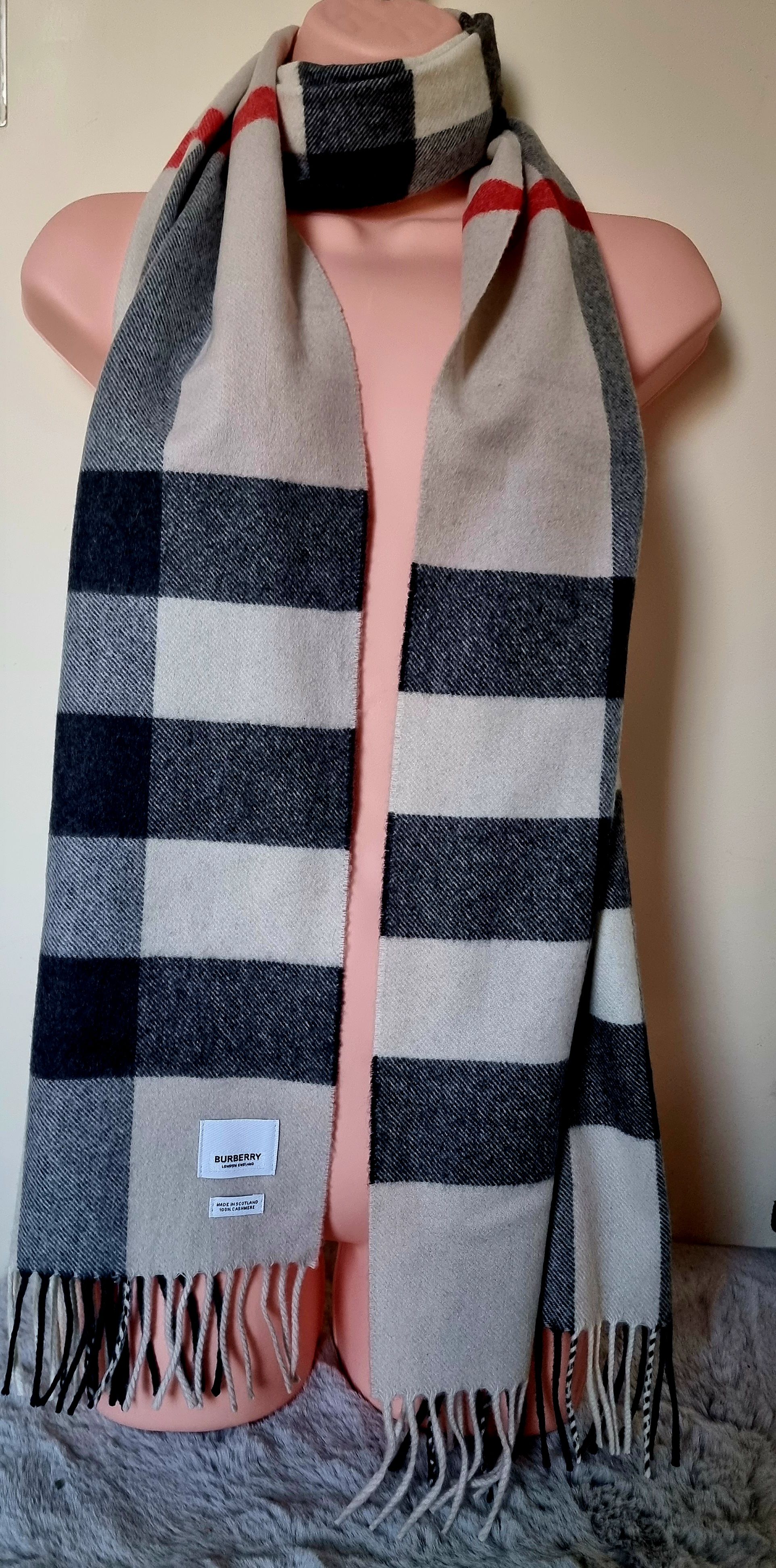 Burberry Stone Check Cashmere Scarf