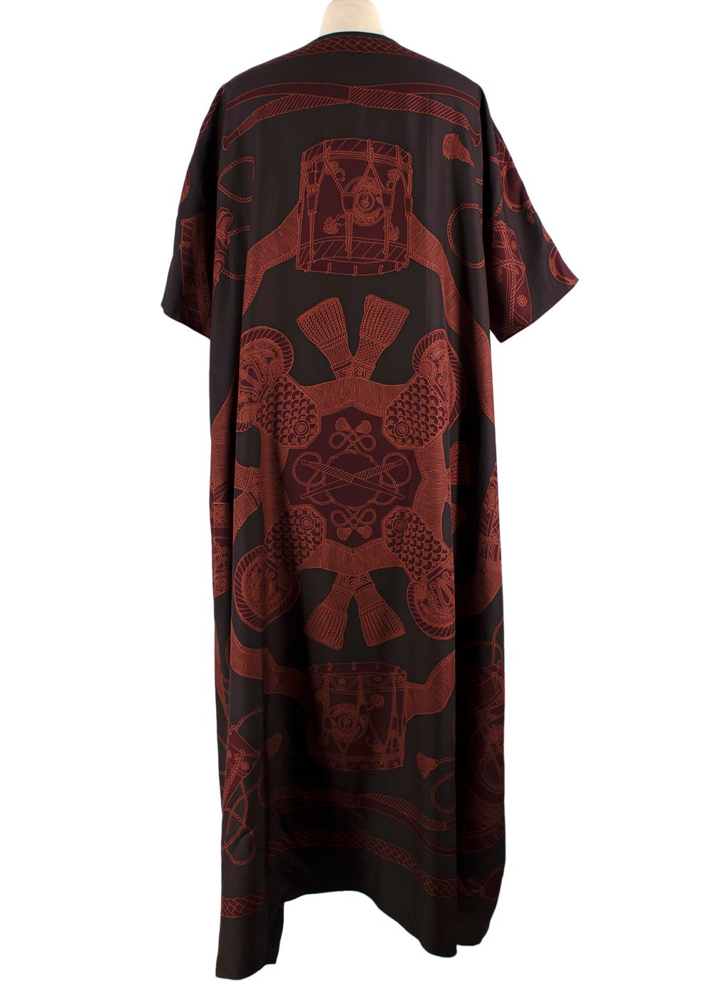 Hermes Marron Ebene Printed Silk Kaftan Size XS brown