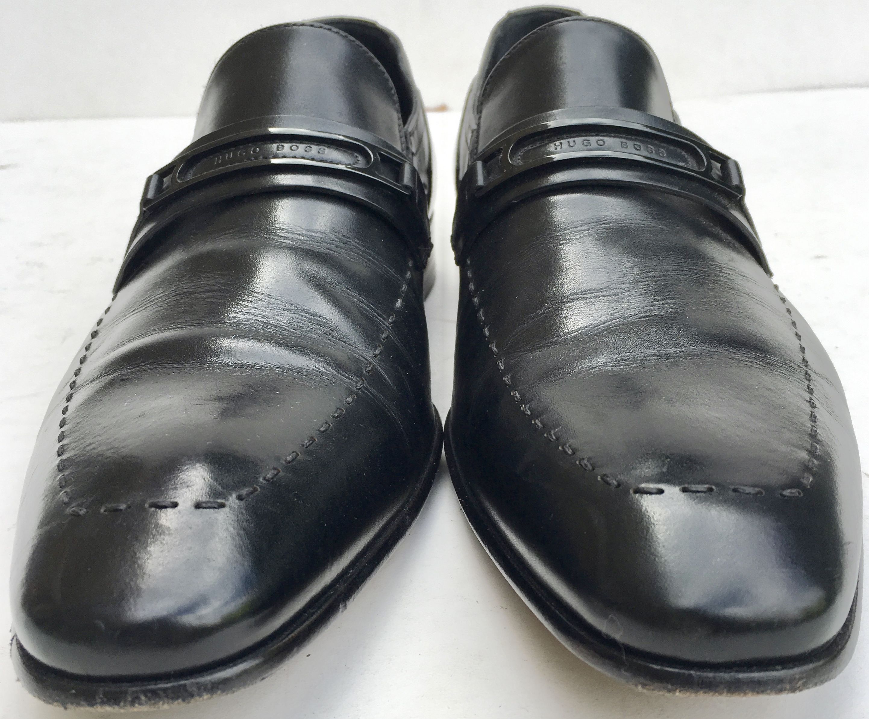 Men's Preowned Hugo Boss Loafers Size 43 Black leather