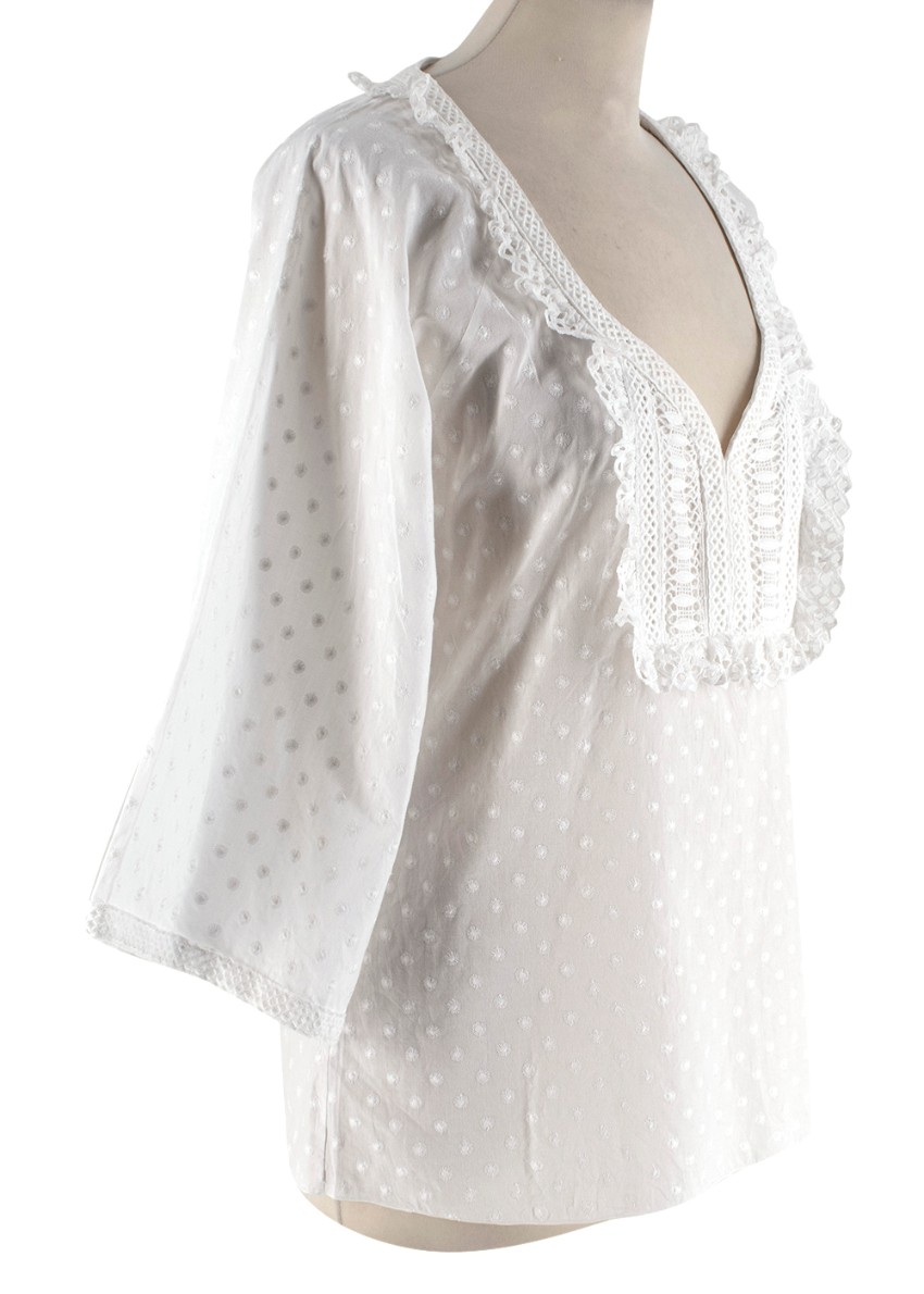 Preowned Andrew GN White Embroidered Peasant Top Size S cotton