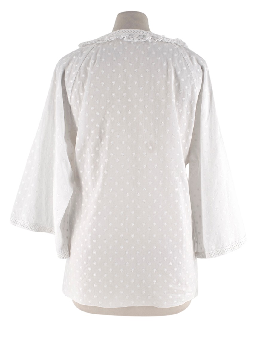 Preowned Andrew GN White Embroidered Peasant Top Size S cotton