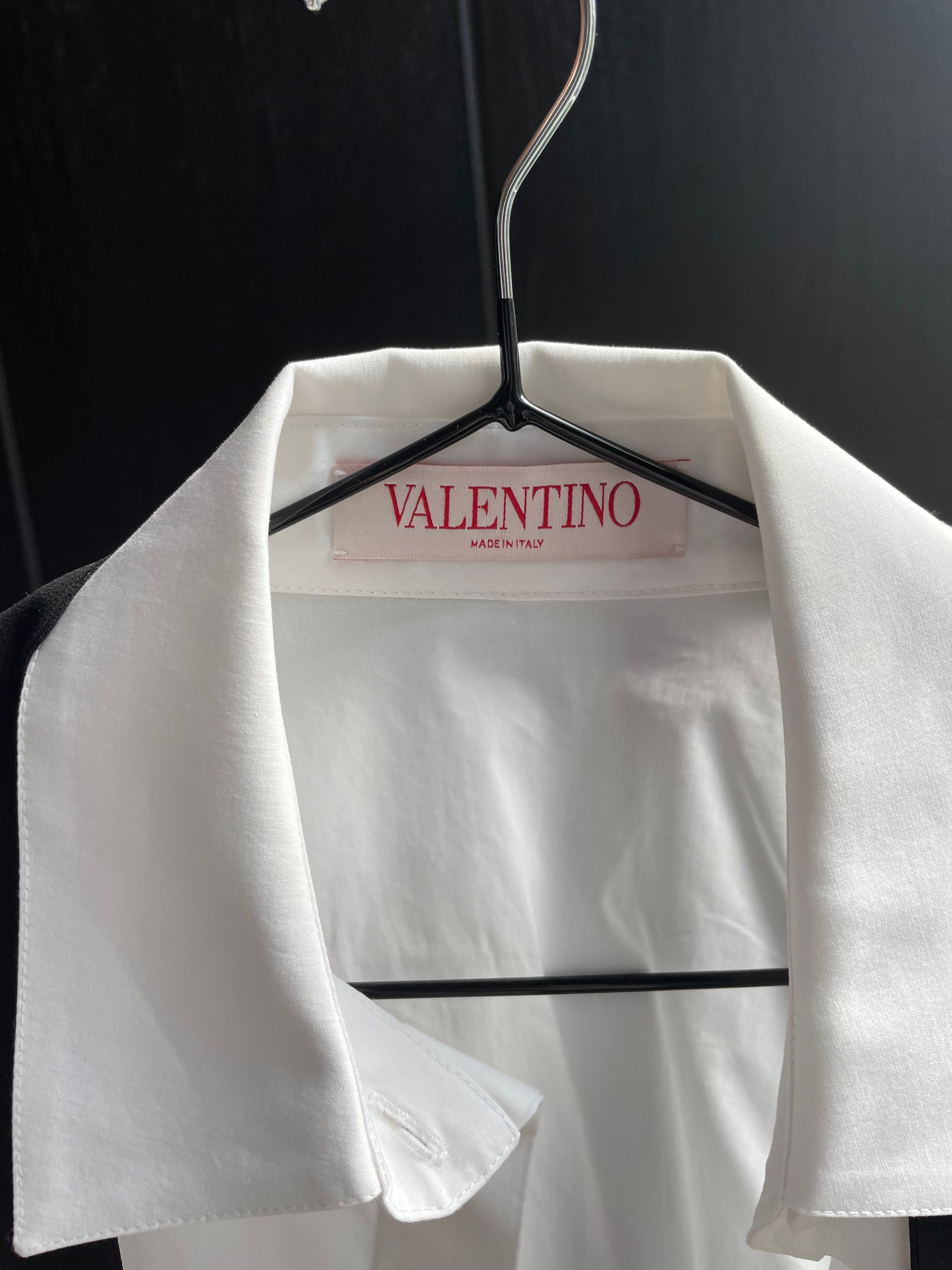 Valentino White Cropped Blouse with Velvet Bow Detail Size XS cotton