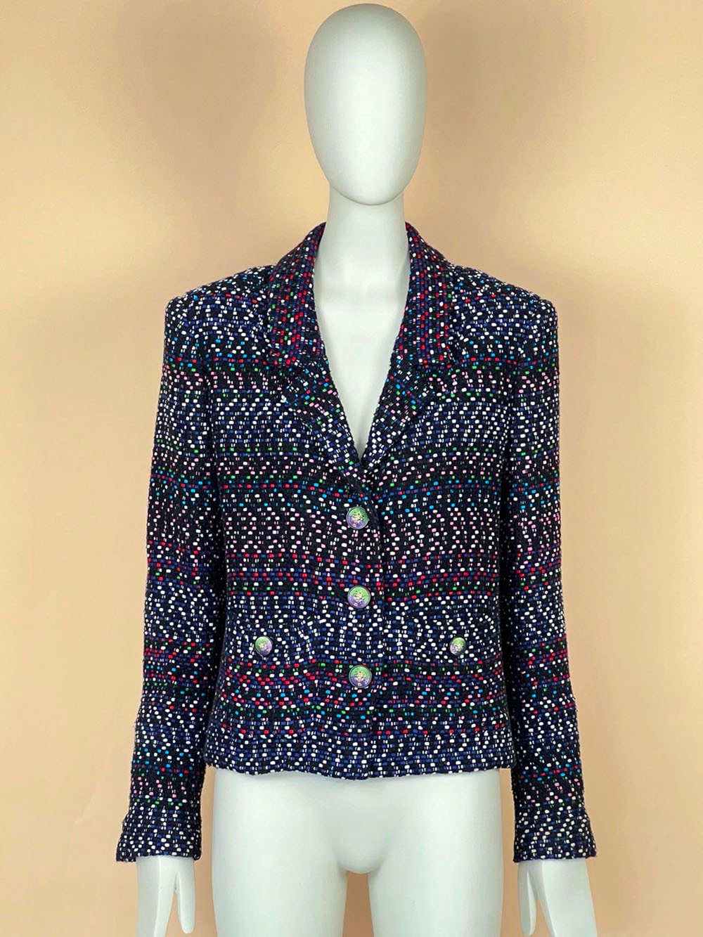 Preowned Chanel Black Lesage Tweed Single Breasted Blazer Size M