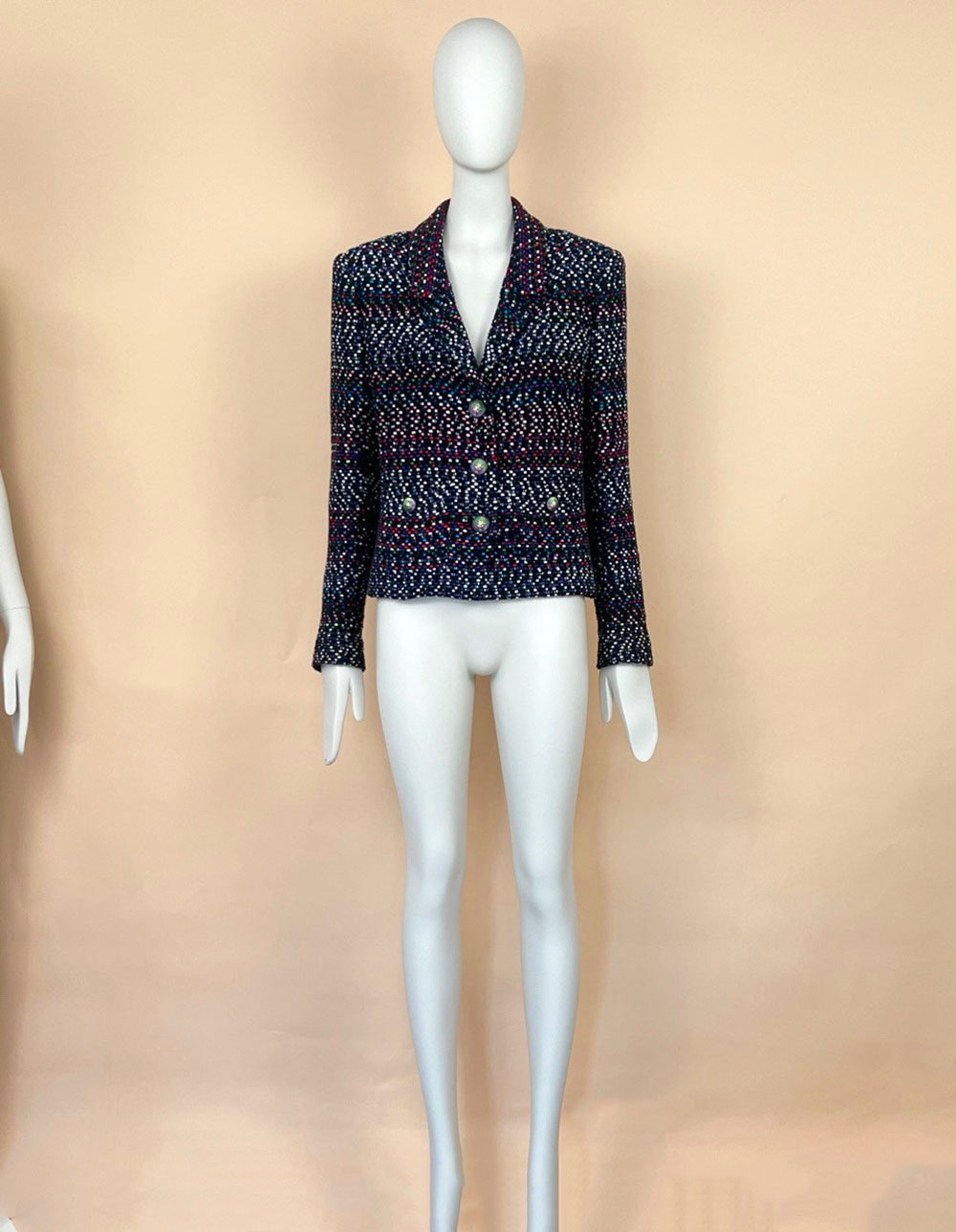 Preowned Chanel Black Lesage Tweed Single Breasted Blazer Size M