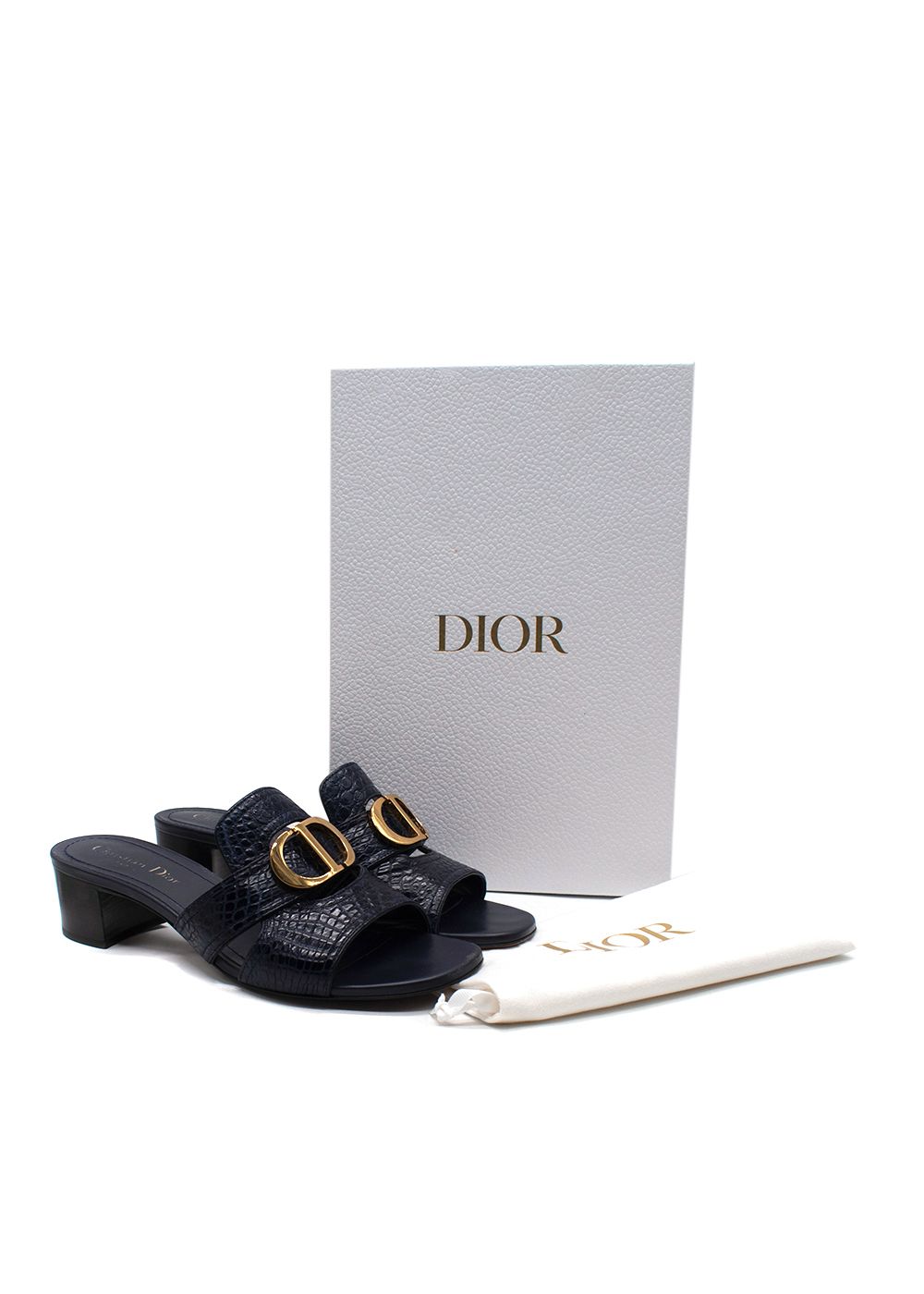 Preowned Dior 30 Blue Alligator  Montaigne Heeled Mule Size 38.5