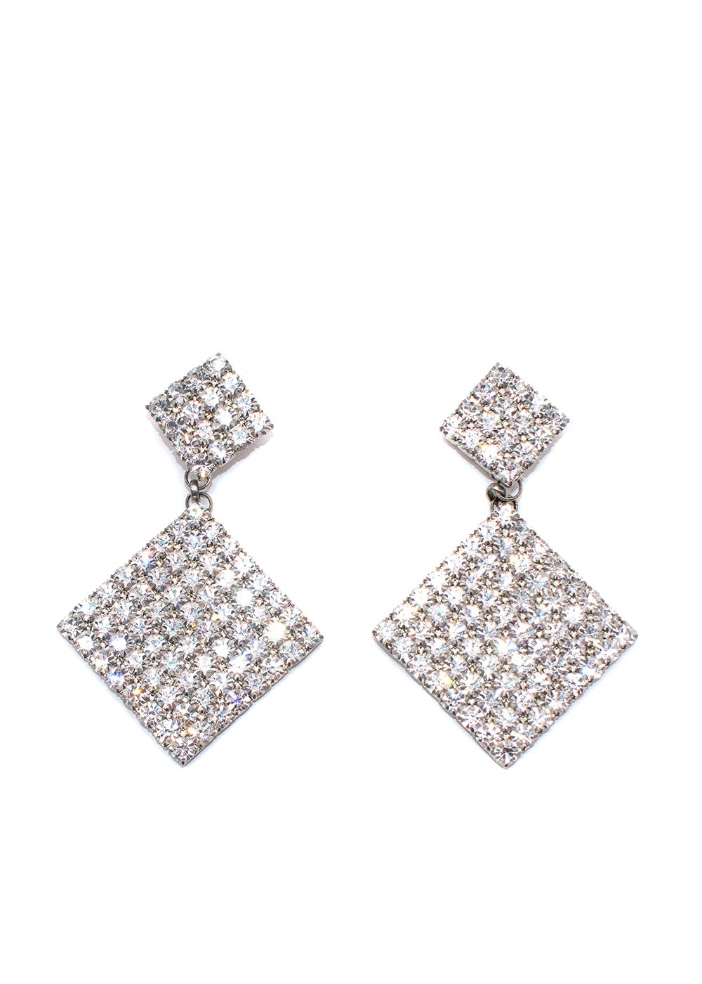 Preowned Alessandra Rich Large Crystal Square Clip on Earrings Silver metal