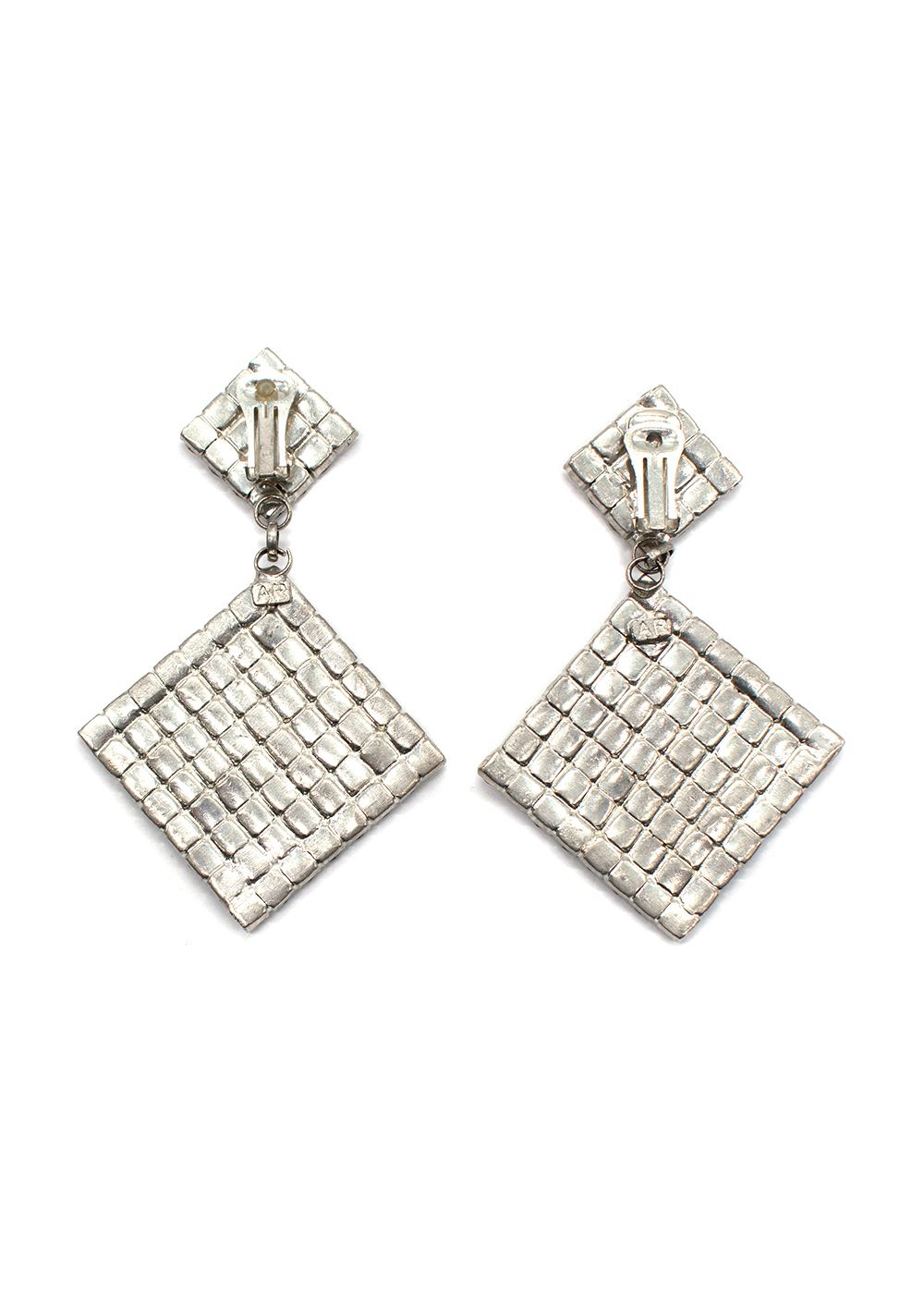 Preowned Alessandra Rich Large Crystal Square Clip on Earrings Silver metal