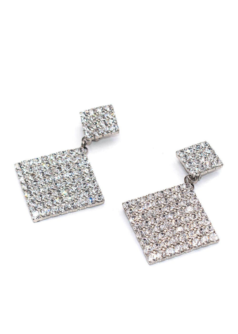 Preowned Alessandra Rich Large Crystal Square Clip on Earrings Silver metal