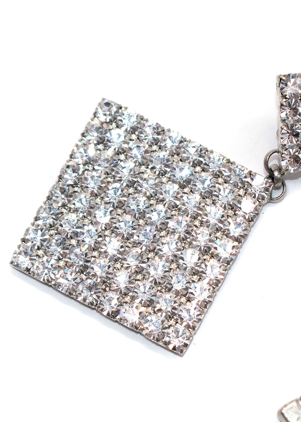 Preowned Alessandra Rich Large Crystal Square Clip on Earrings Silver metal