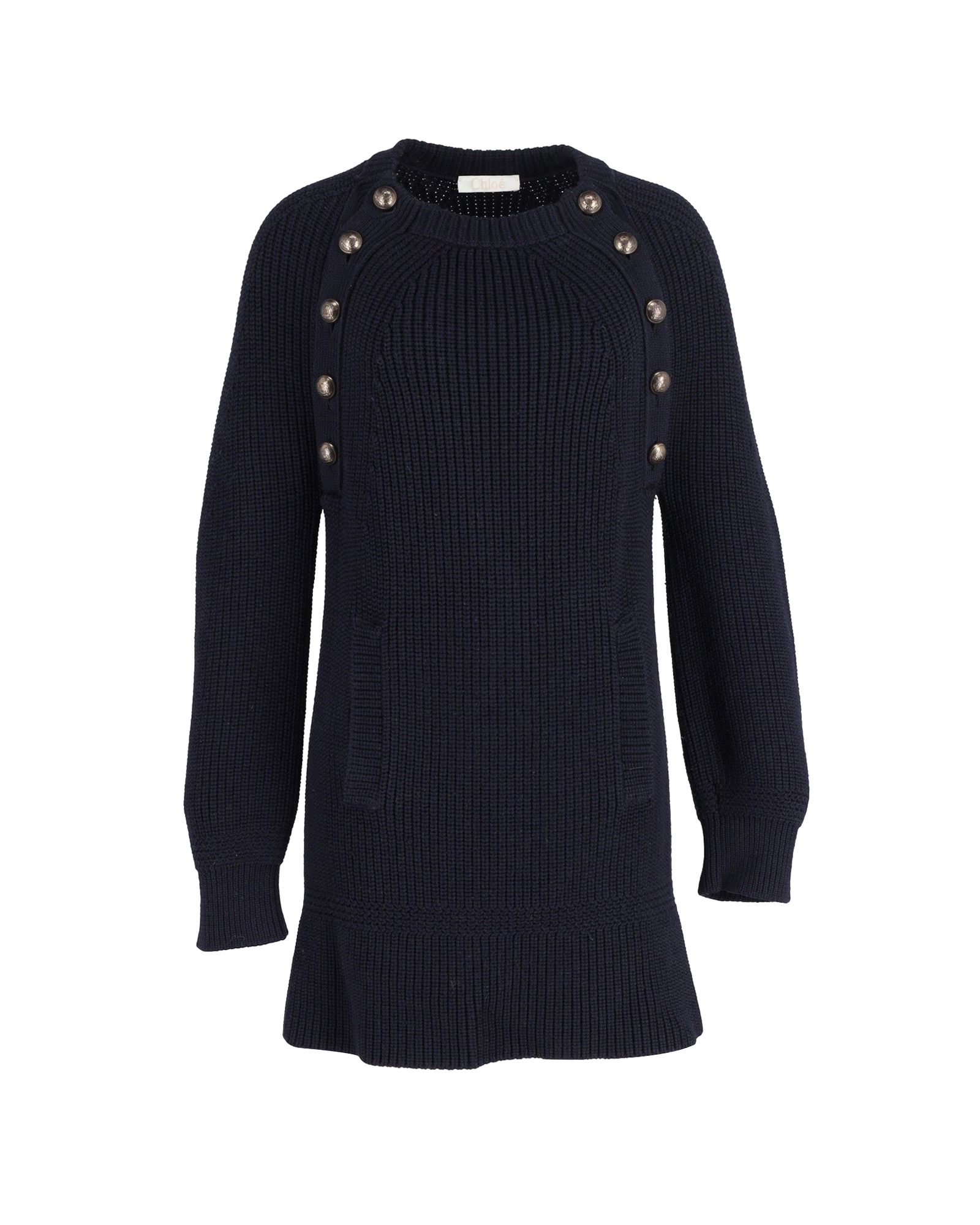 Preowned Chloe Chloé Navy Blue Knitted Oversized Jumper Dress Size M blue | navy blue wool