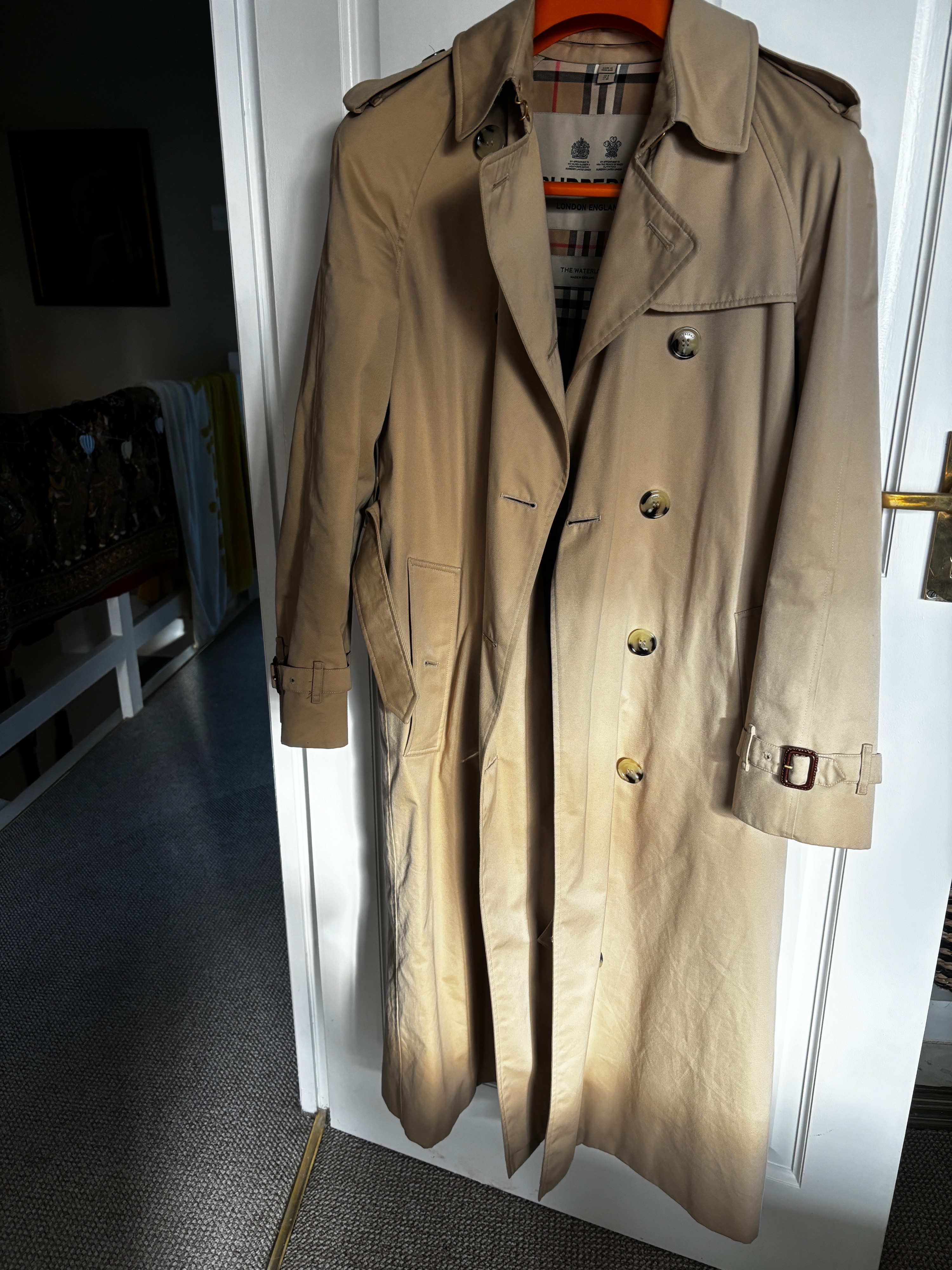 Preowned Burberry Beige Long Double Breasted Waterloo Trench Coat Size 36 cotton