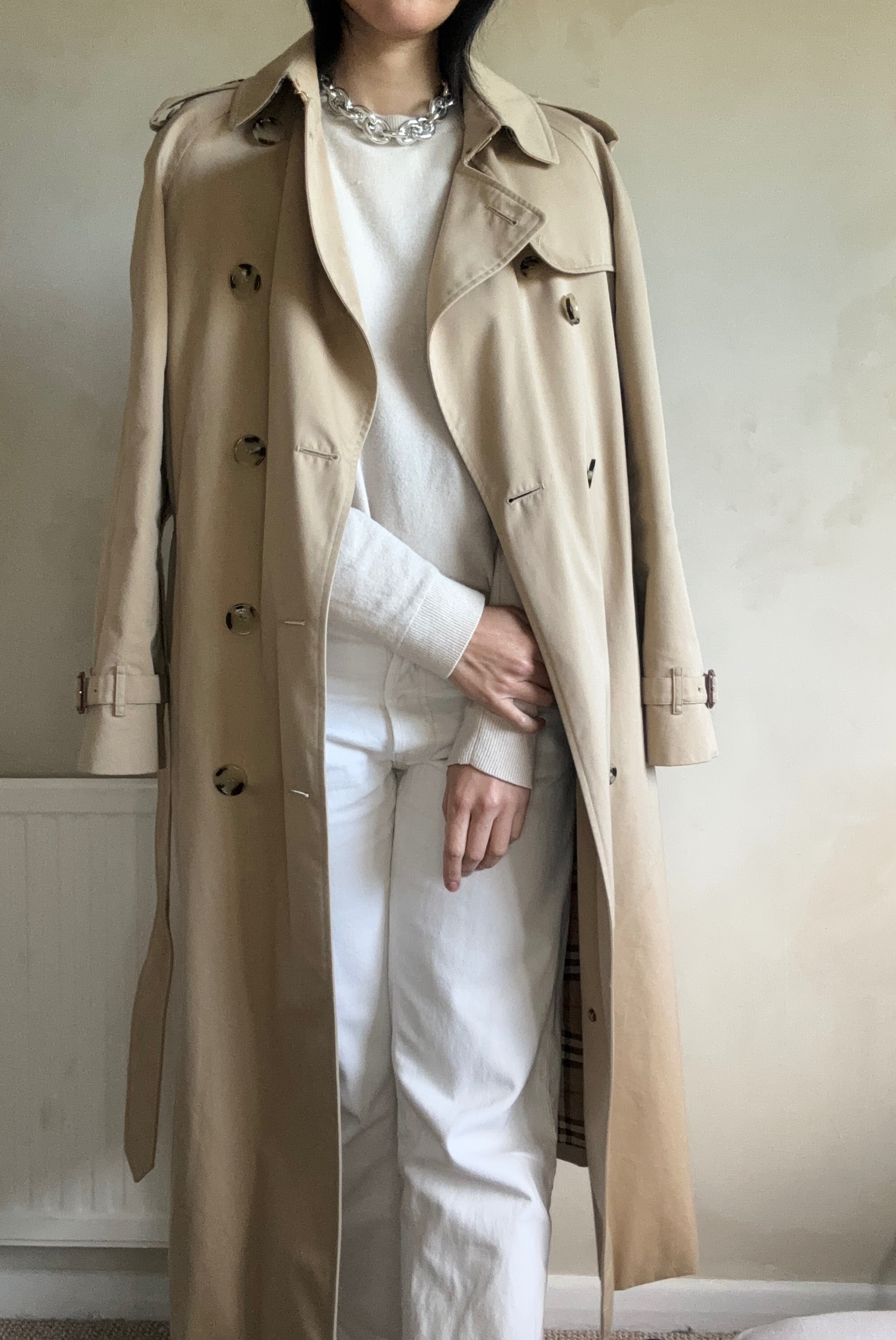 Preowned Burberry Beige Long Double Breasted Waterloo Trench Coat Size 36 cotton