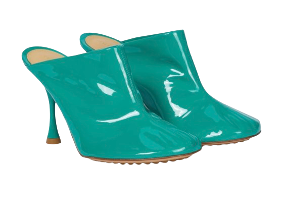 Bottega Veneta Teal Patent Leather Dot Mules Size 35.5 Turkis lackleder