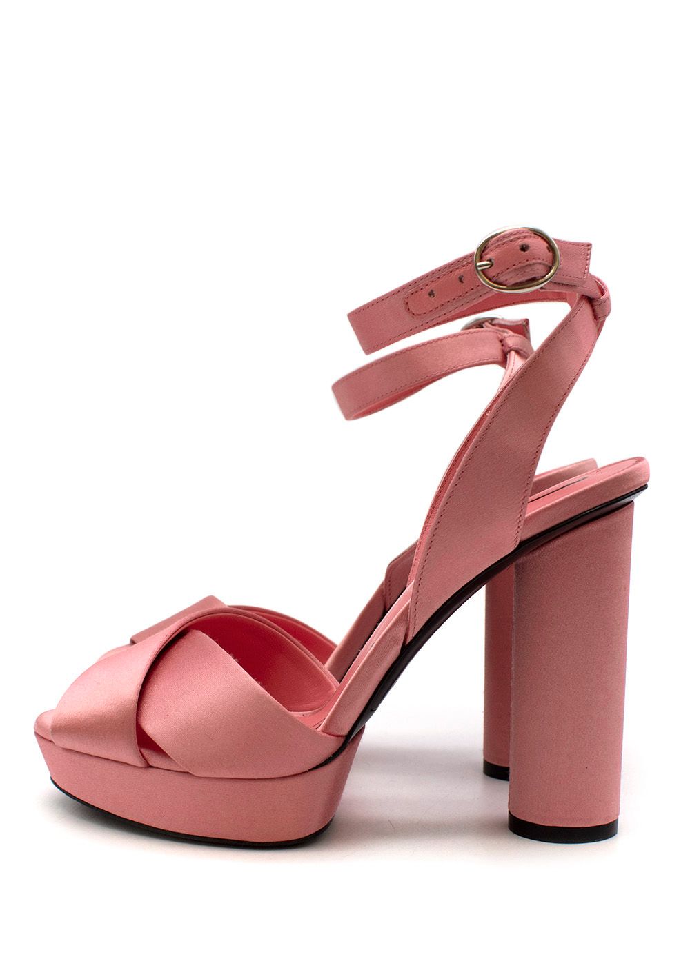 Preowned pink satin crossover satin Dasha platform sandals Size 37