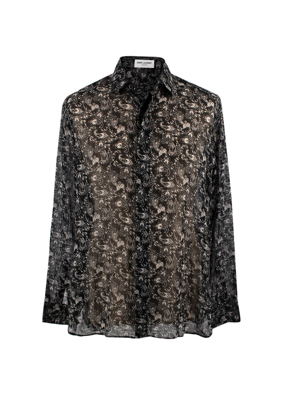 Men's Saint Laurent Black Paisley Pattern Sheer Shirt Size 155 black white wool