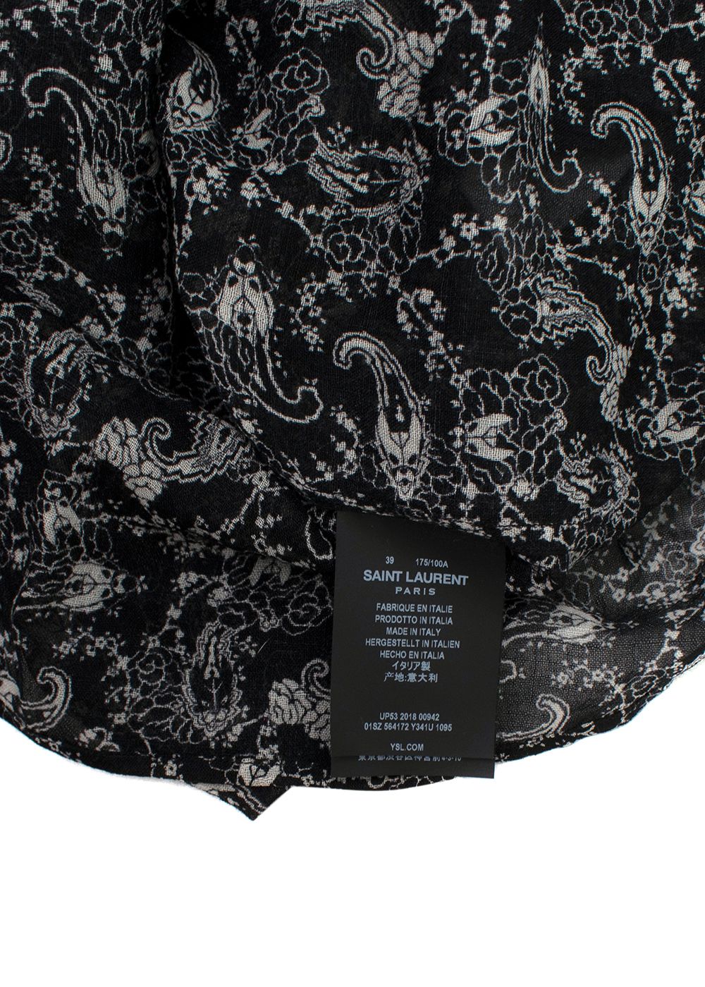 Men's Saint Laurent Black Paisley Pattern Sheer Shirt Size 155 black white wool