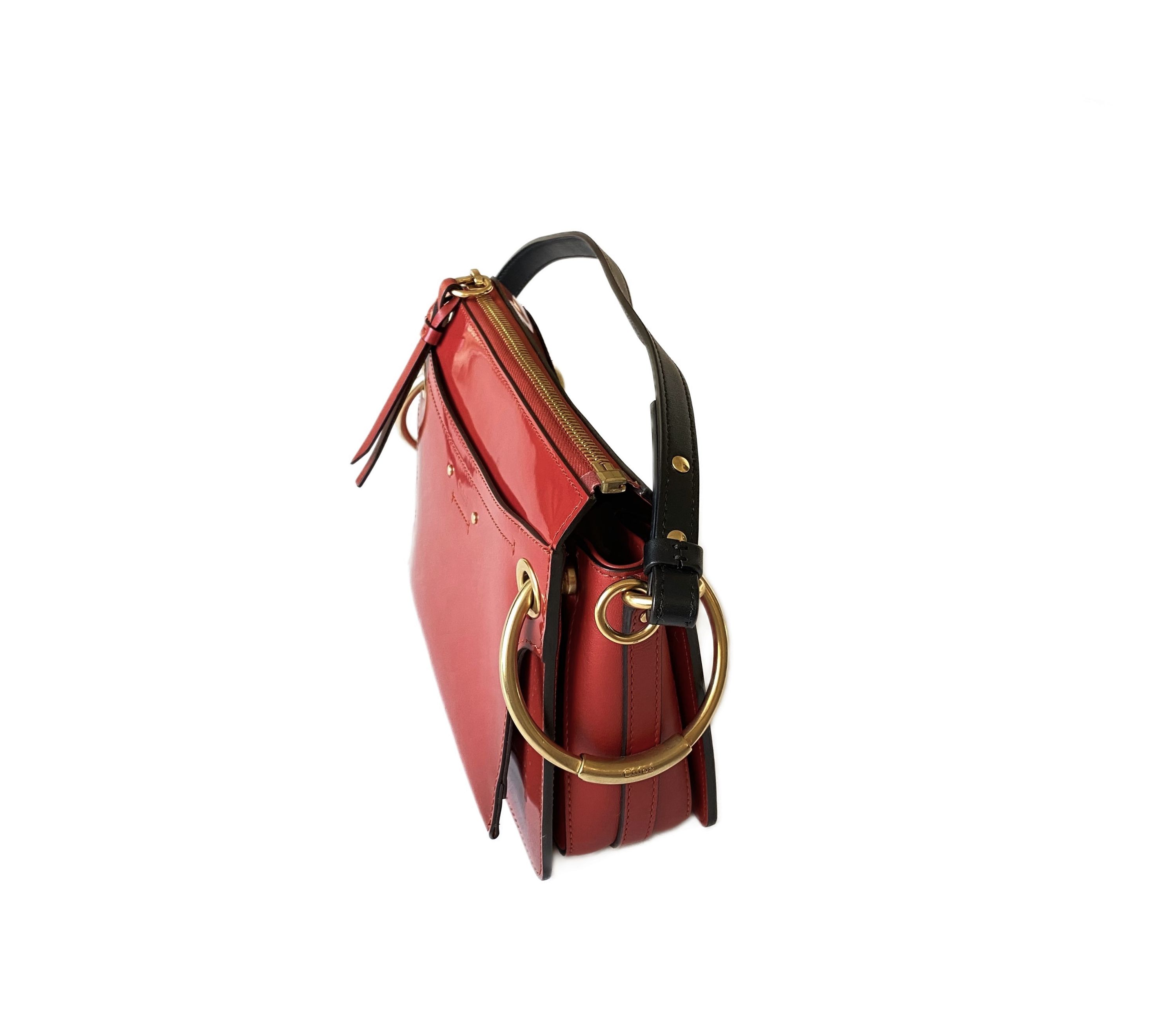 Preowned Chloe Small Red Patent Roy Bag leather