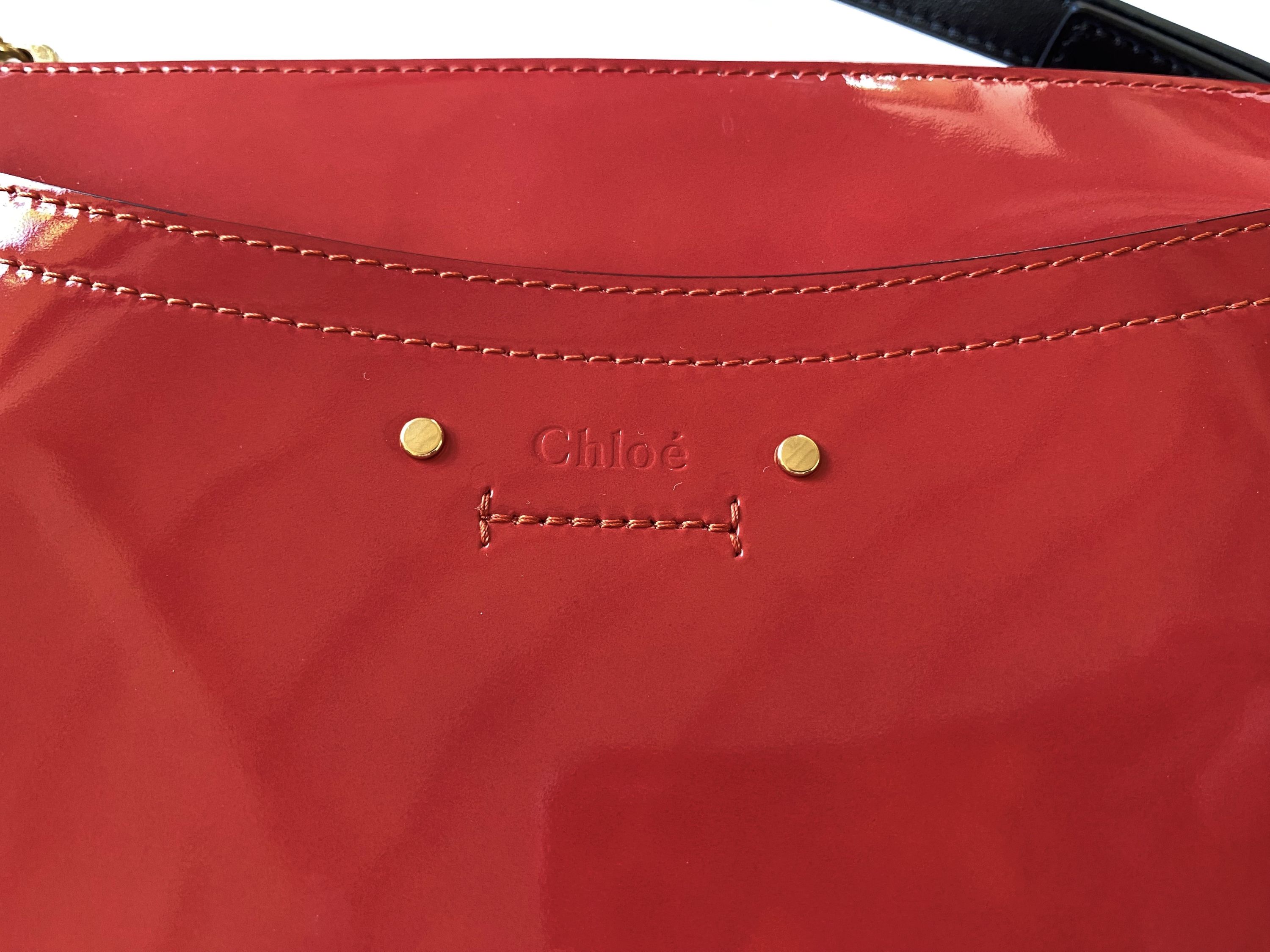 Preowned Chloe Small Red Patent Roy Bag leather