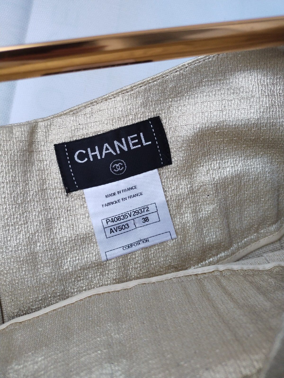 Chanel Gold Lame Pleated Mini Skirt Size M golden cotton