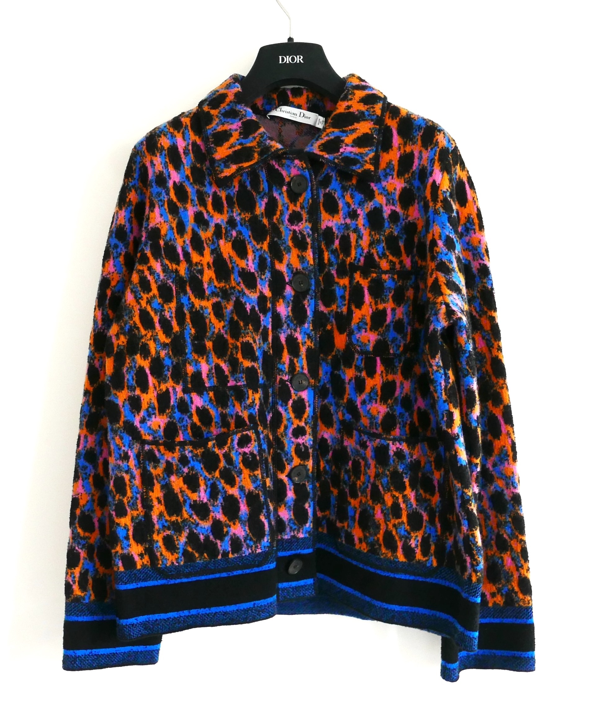 Dior Neon Leopard Printed Wool Jacket Size M Multi wool mix