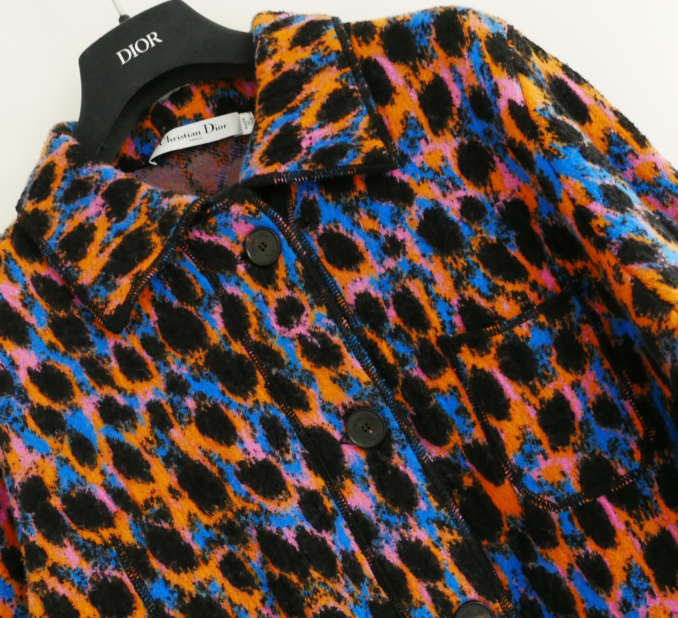 Dior Neon Leopard Printed Wool Jacket Size M Multi wool mix