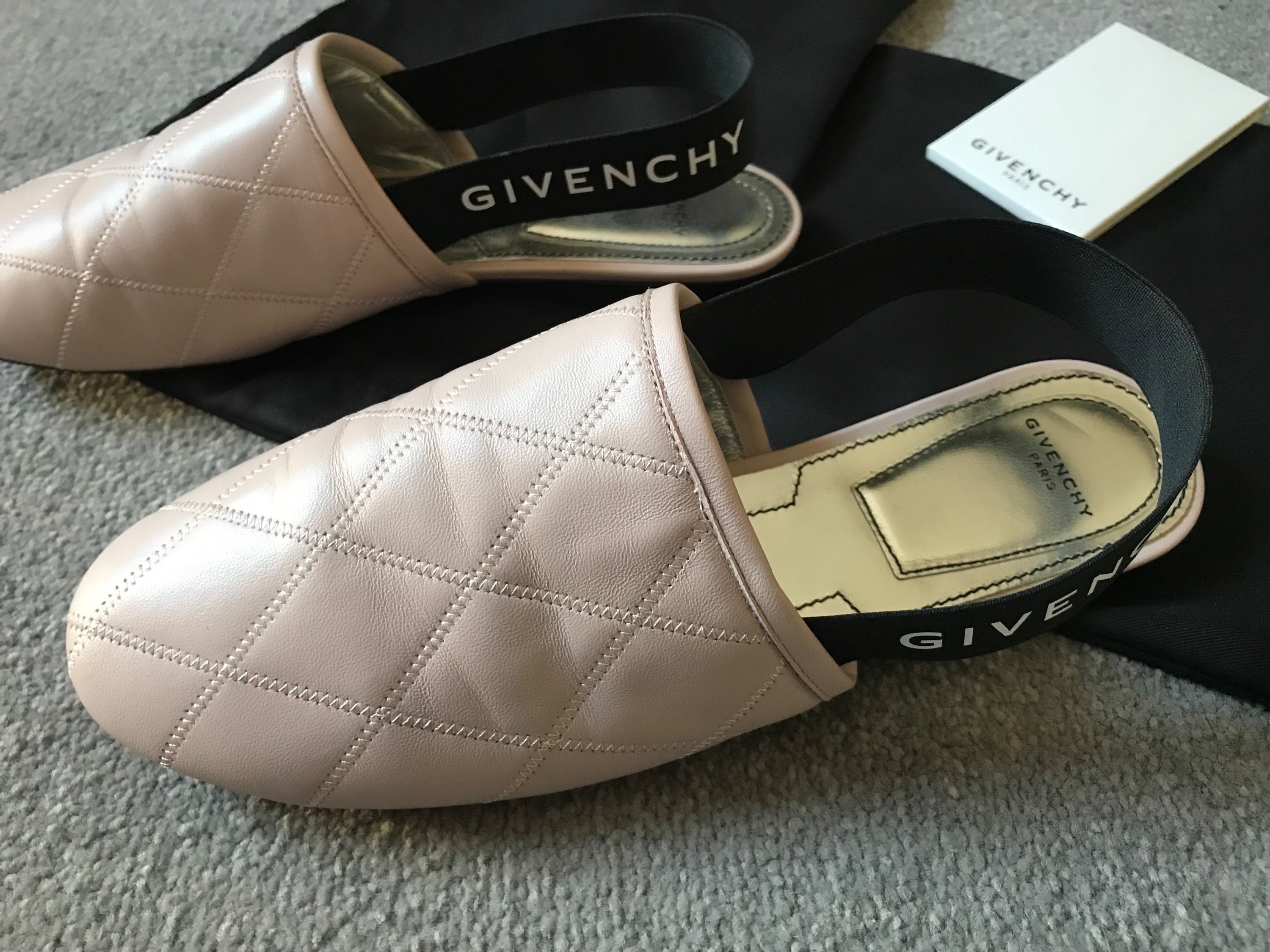 Preowned Givenchy Pink Leather Quilted Logo Slingback Flat Pumps Size 38