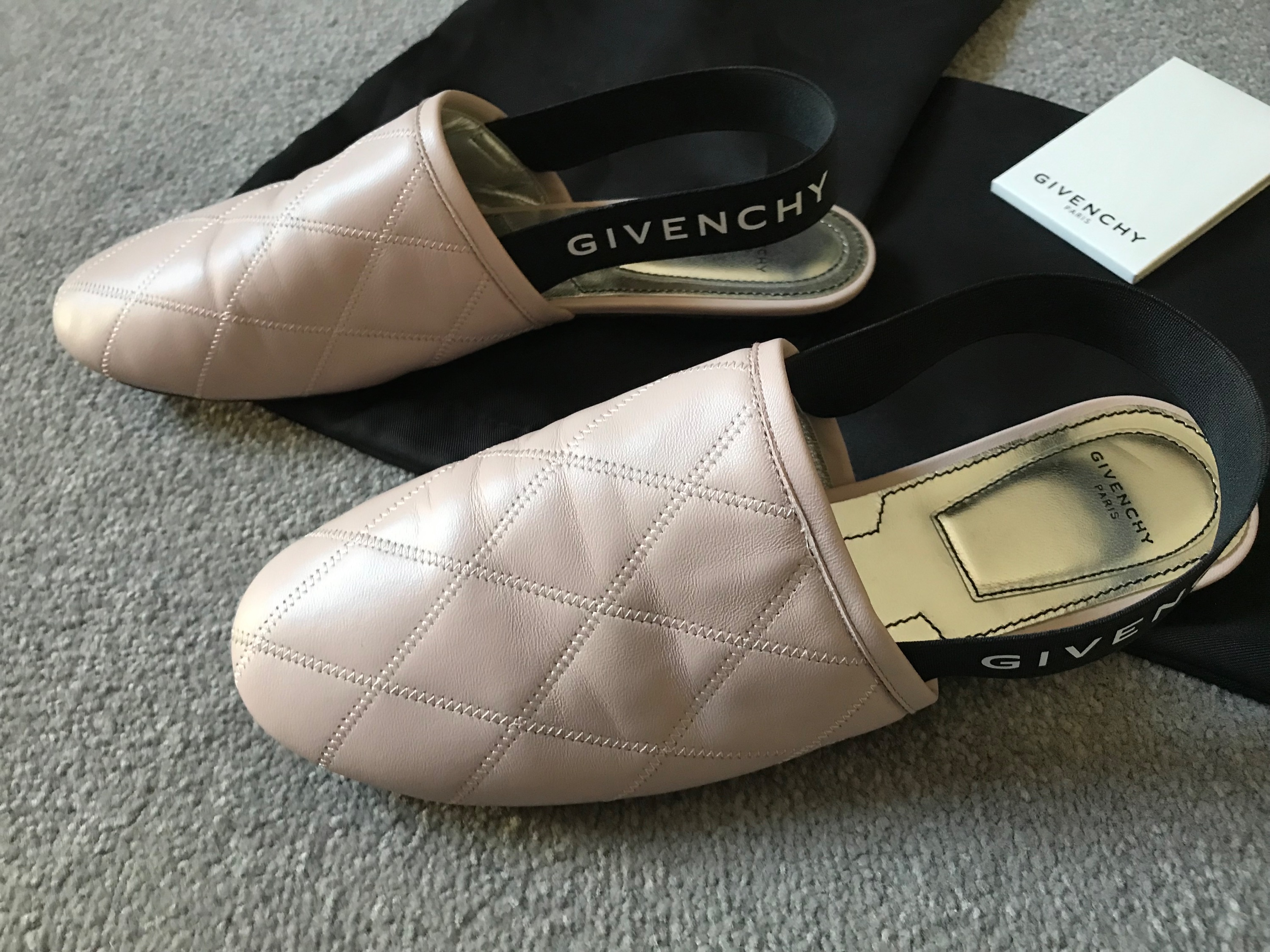 Preowned Givenchy Pink Leather Quilted Logo Slingback Flat Pumps Size 38