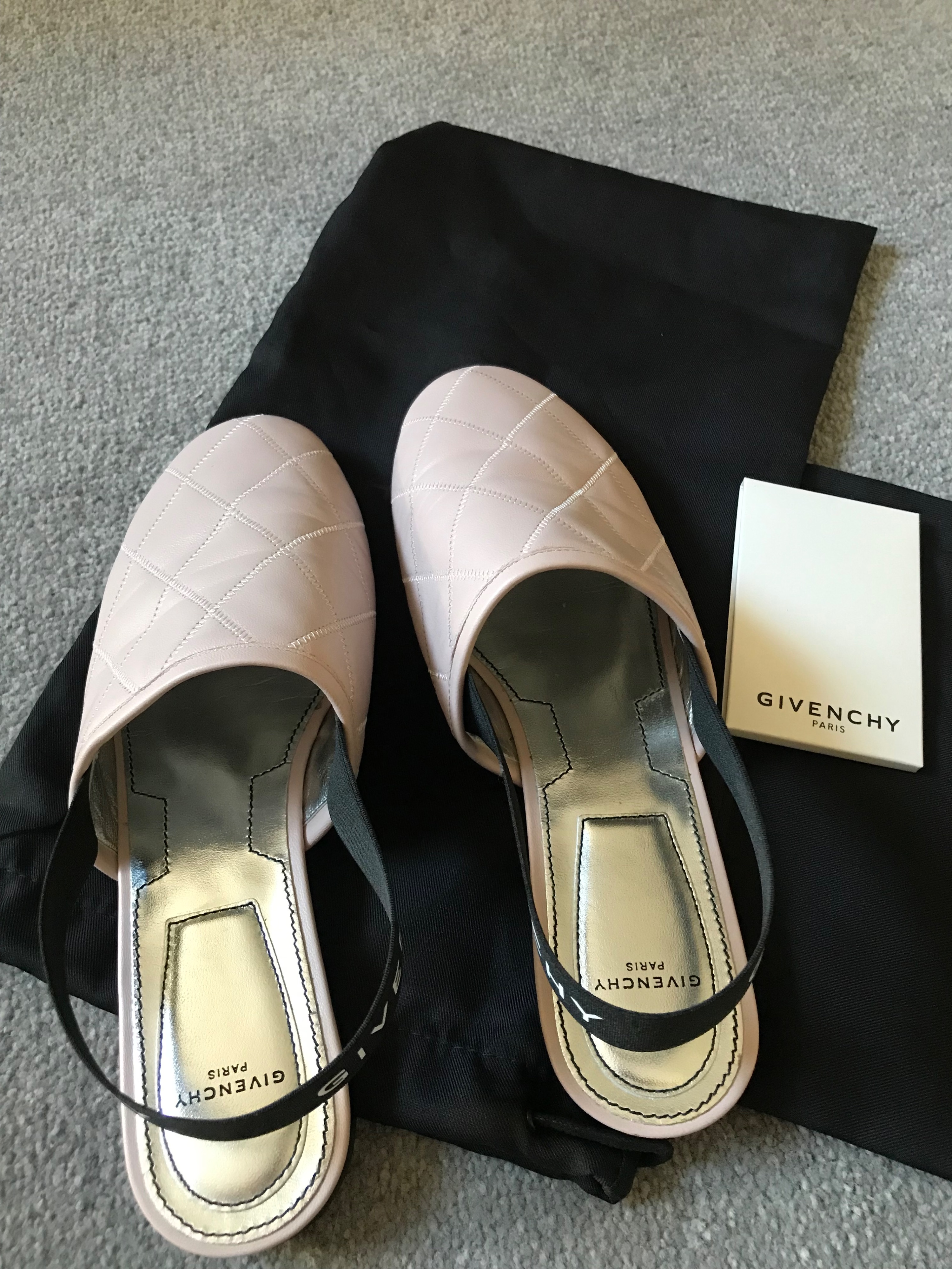 Preowned Givenchy Pink Leather Quilted Logo Slingback Flat Pumps Size 38