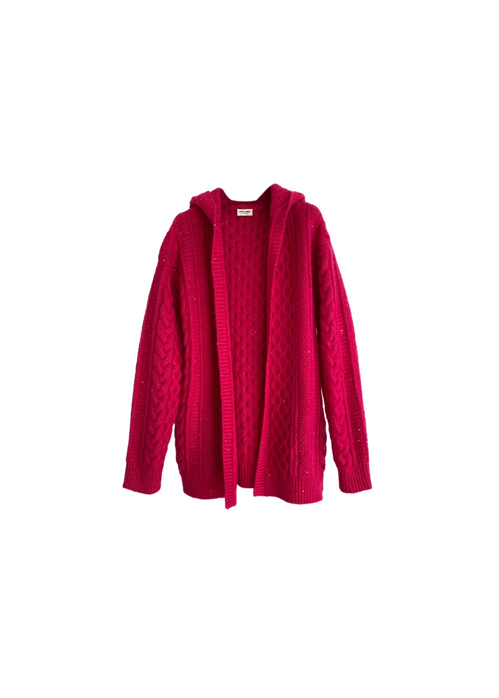 Saint Laurent Fuchsia mohair cable knit hooded cardigan Size M